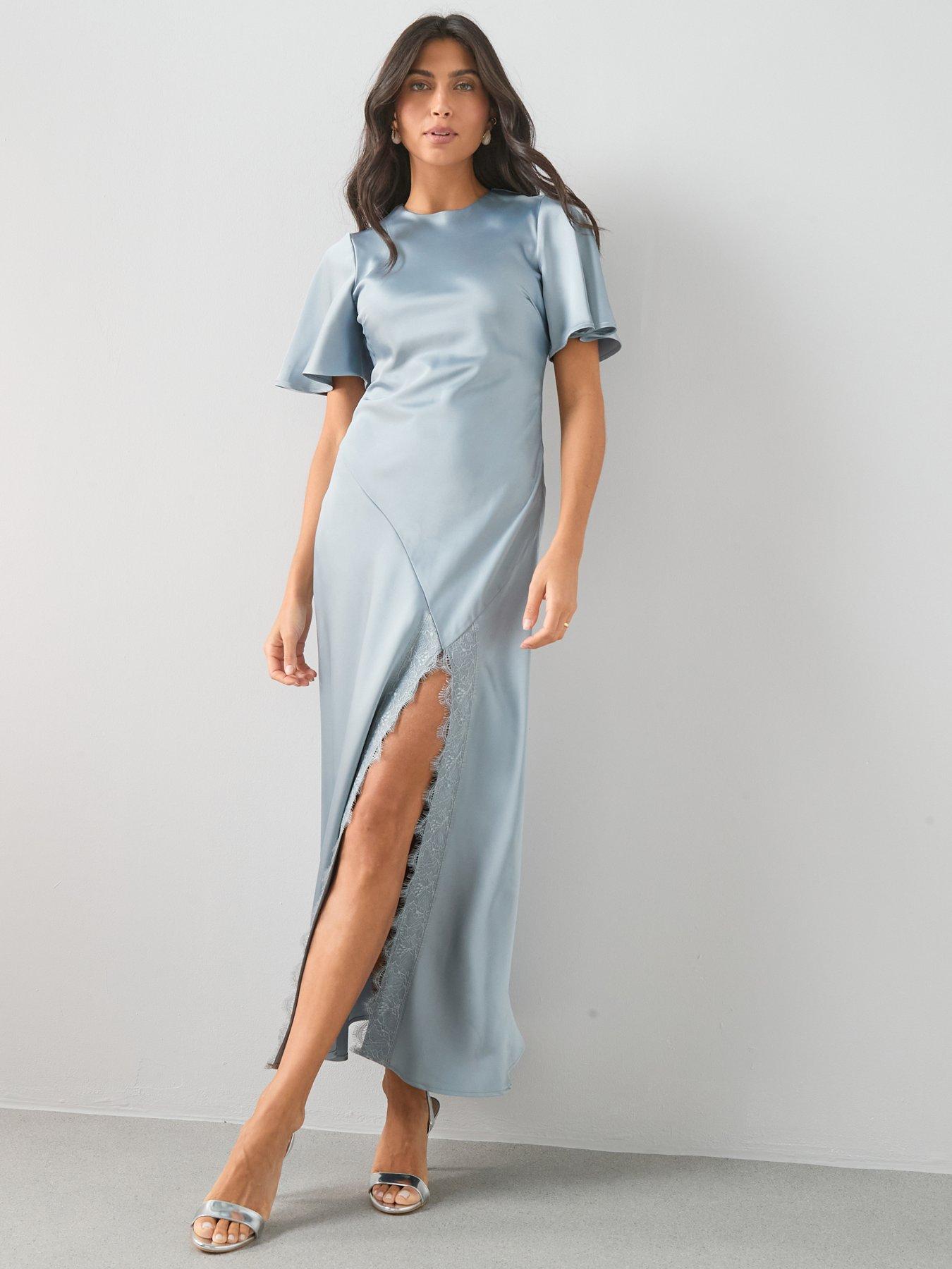 The Very Collection Lace Split Detail Angel Sleeve Midaxi Dress - Grey