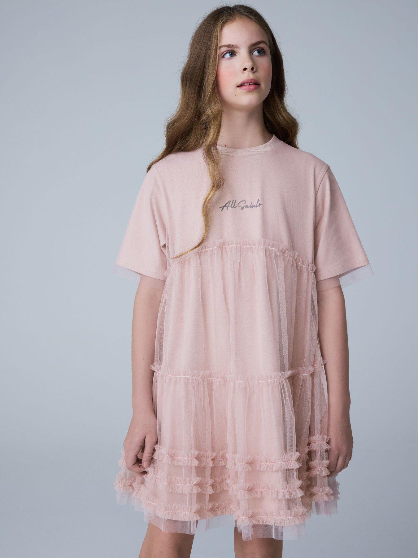 smALLSAINTS: Older Girls Tiered Mesh Overlay Occasion Dress - Pink