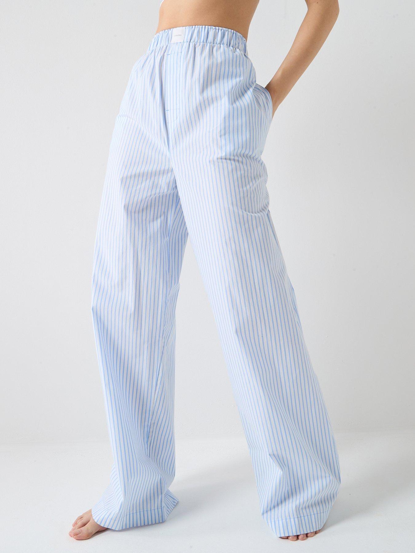 Image 1 of 5 of Calvin Klein Striped Poplin Lounge Pants - Blue