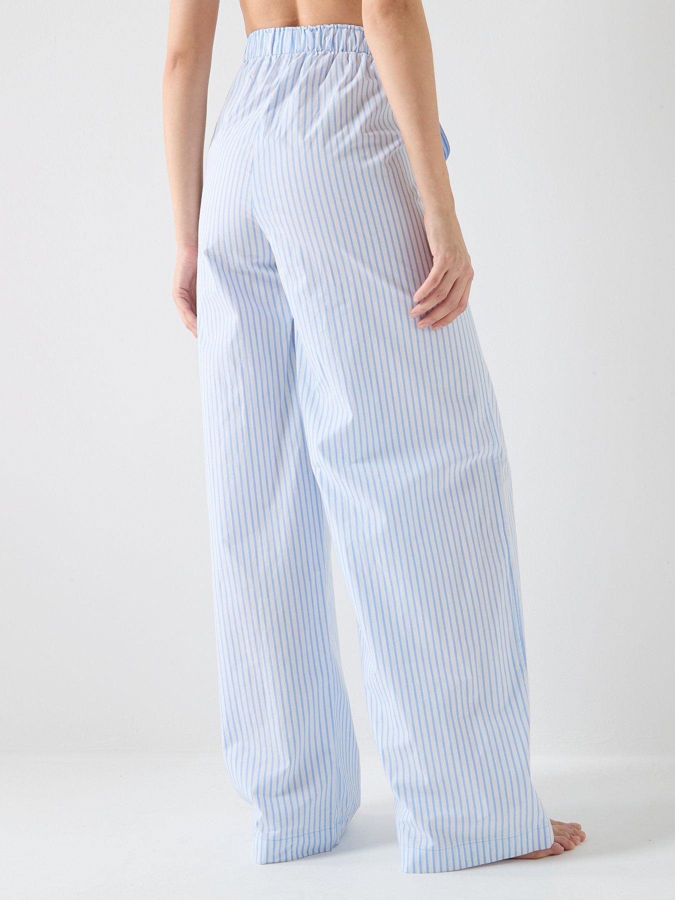 Image 2 of 5 of Calvin Klein Striped Poplin Lounge Pants - Blue