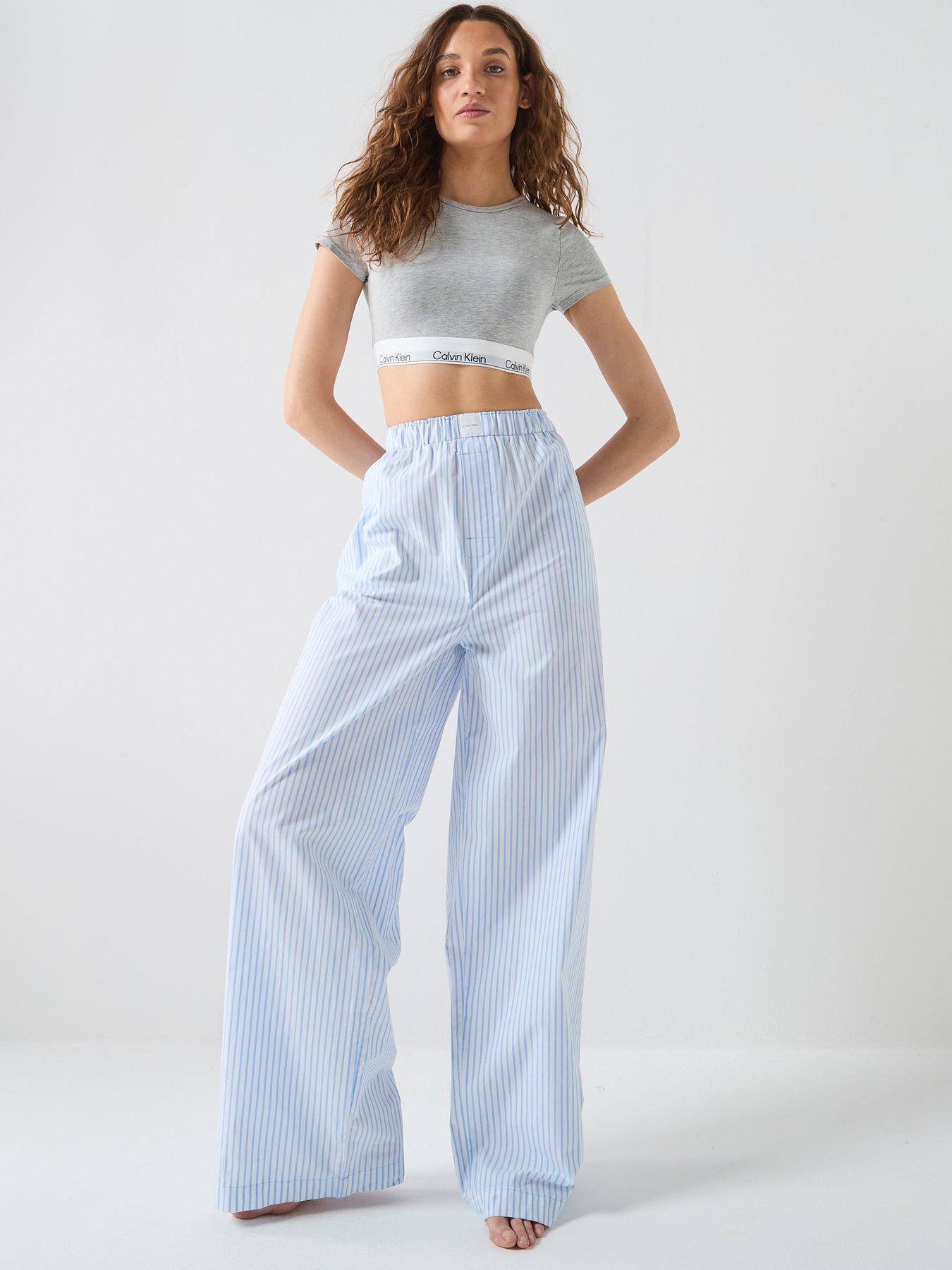 Image 3 of 5 of Calvin Klein Striped Poplin Lounge Pants - Blue