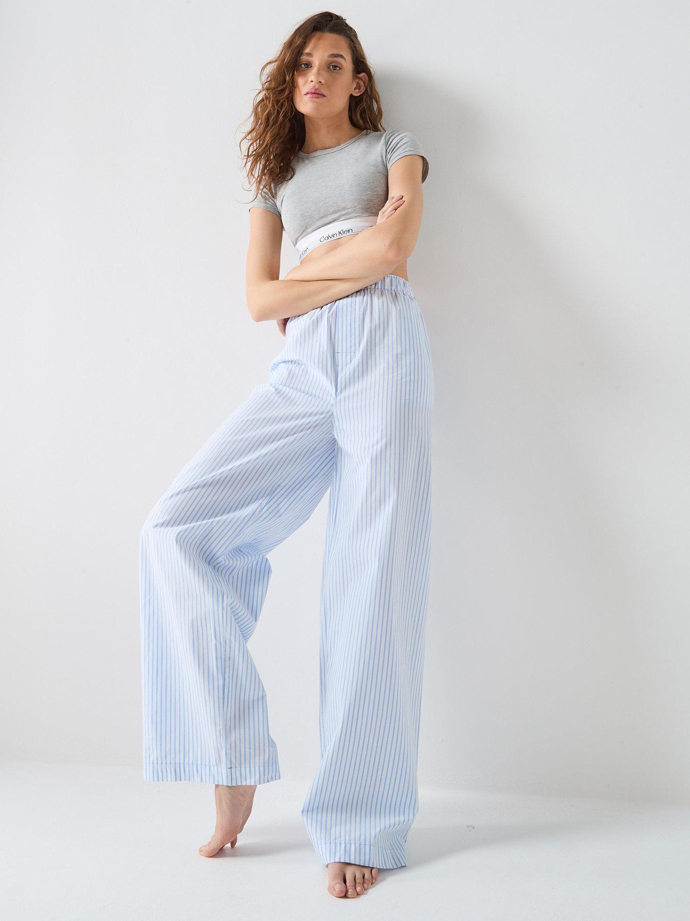 Image 5 of 5 of Calvin Klein Striped Poplin Lounge Pants - Blue