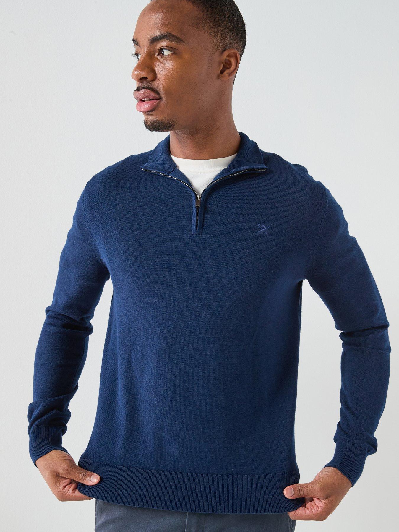 Hackett Essential Cotton 1/4 Zip Knitted Jumper – Navy