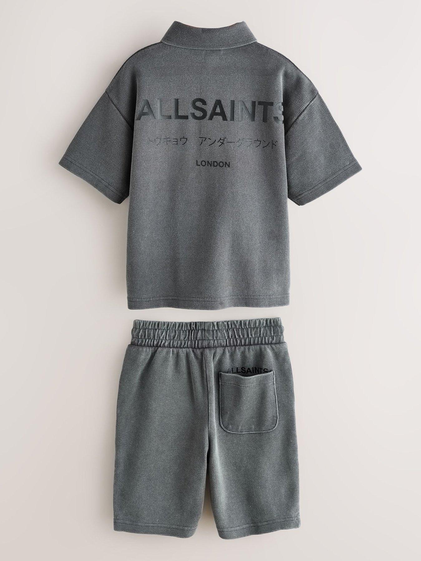 Image 3 of 7 of smALLSAINTS Older Boys&nbsp;Waffle Textured Polo T-Shirt &amp; Short&nbsp;Set - Grey