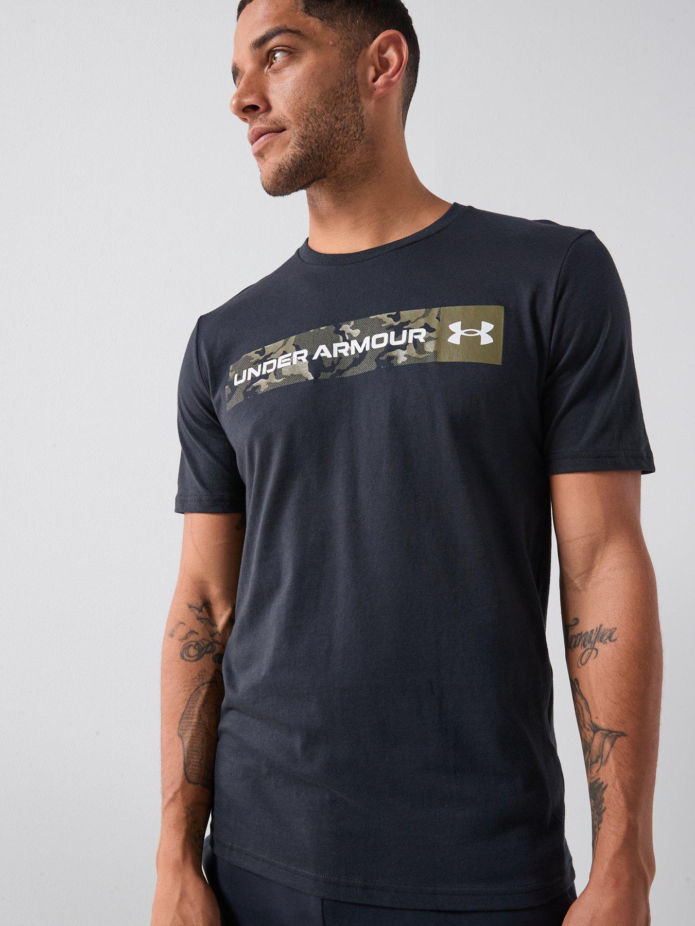 UNDER ARMOUR Mens Camo Chest Stripe Training T-Shirt, Black, Size 2Xl, Men