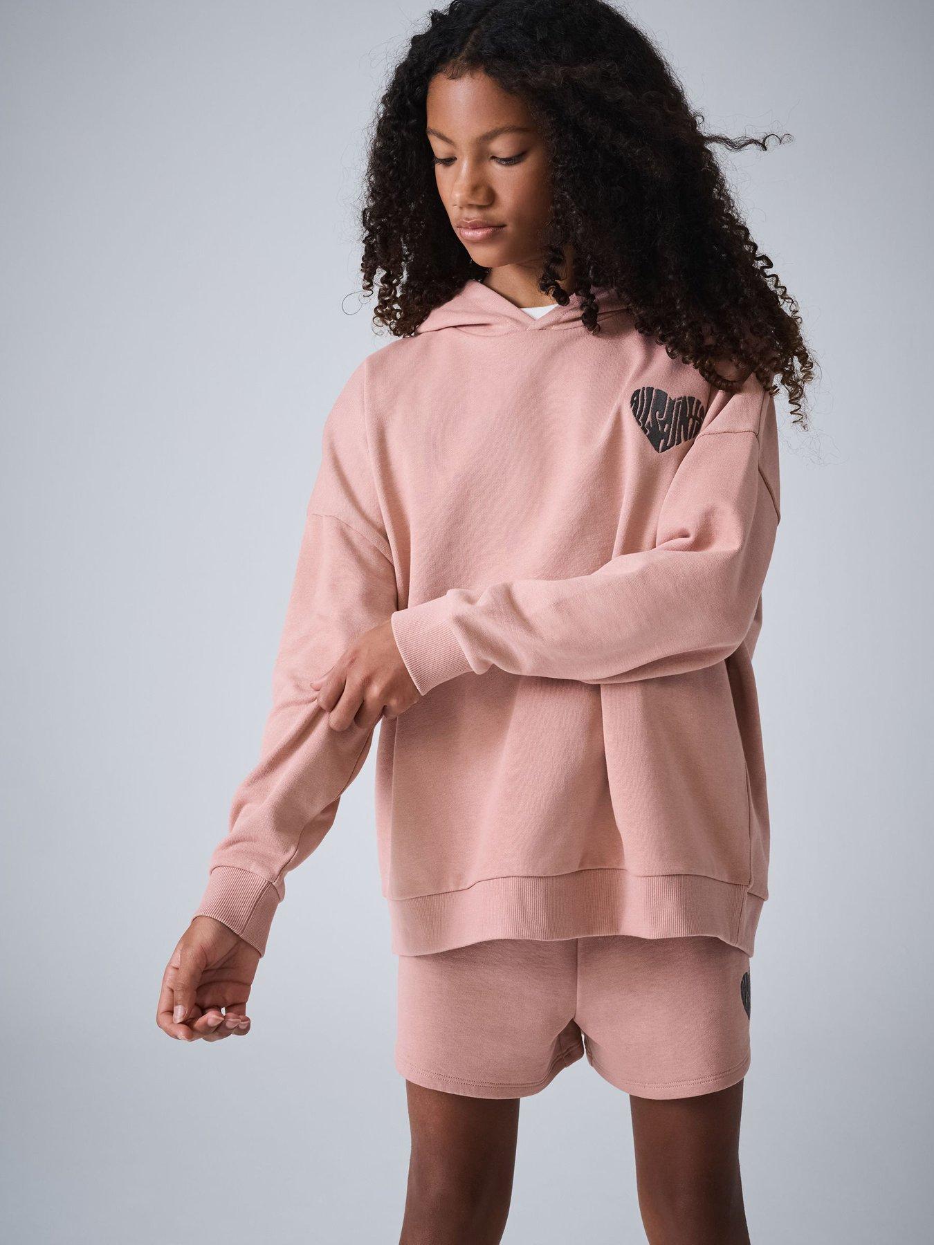 smALLSAINTS Older Girls Logo Heart Back Print Sweat Set, Pink, Size Age: 4-5 Years