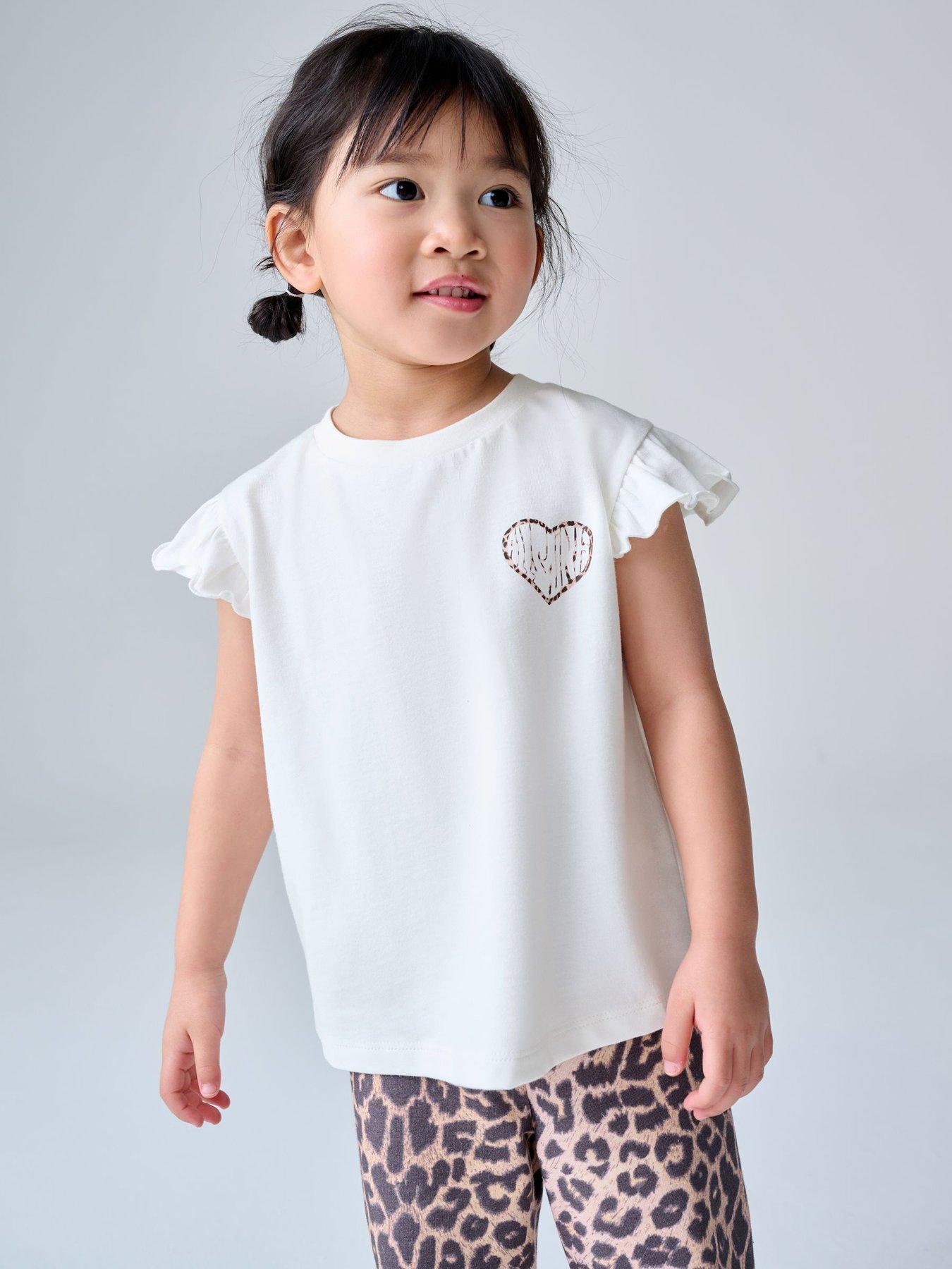 smALLSAINTS Younger Girls Leopard Heart T-Shirt Set, Multi, Size Age: 12-18 Months