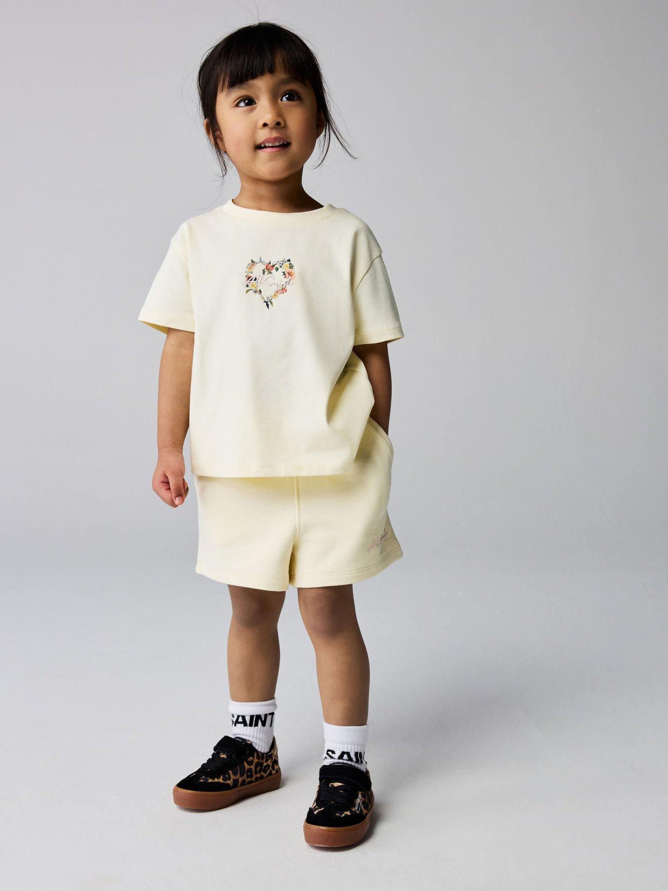 smALLSAINTS Younger Girls Heart T-shirt And Shorts Set, Cream, Size Age: 1.5-2 Years