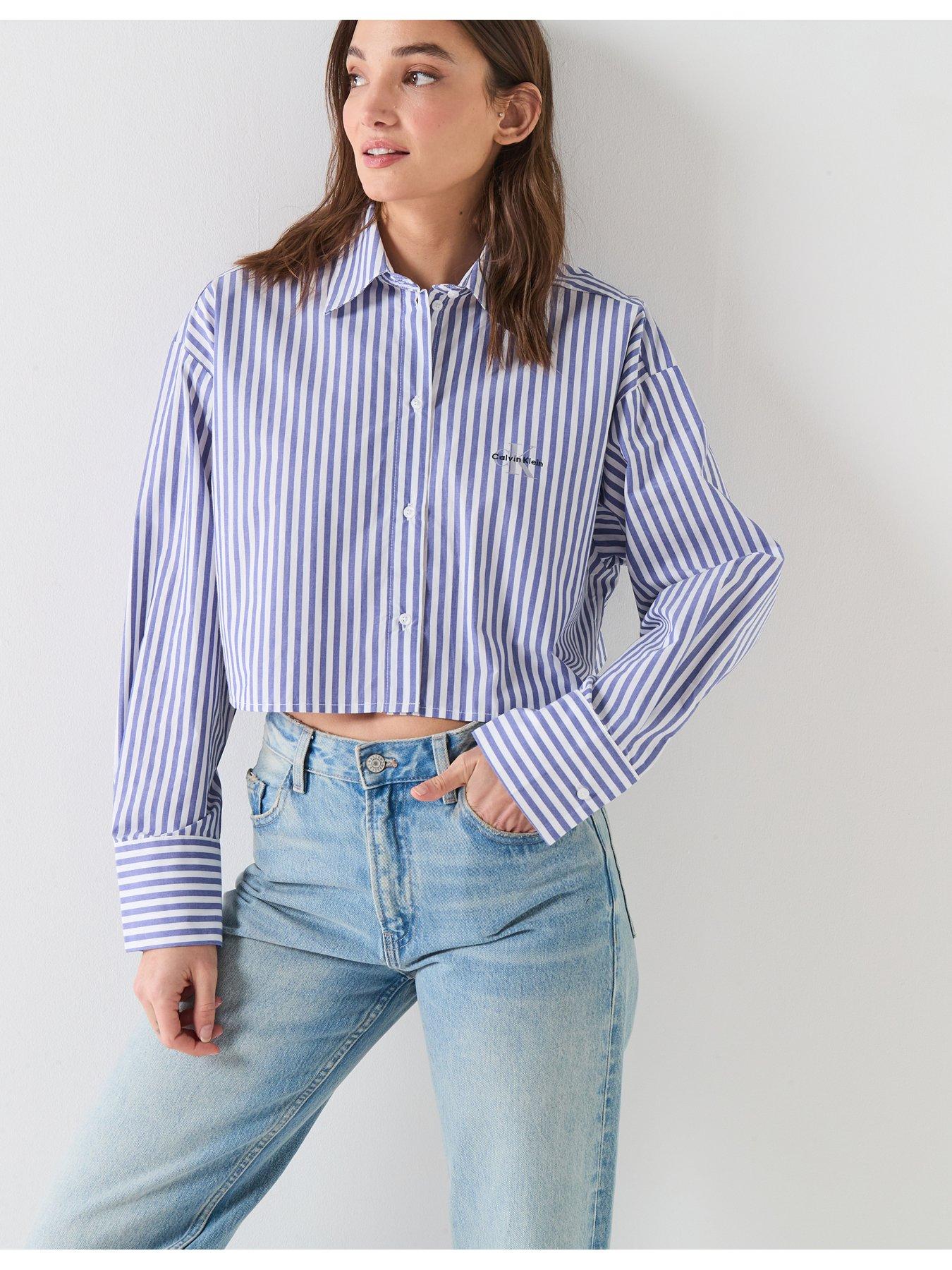 Calvin Klein Cropped Poplin Shirt - Blue