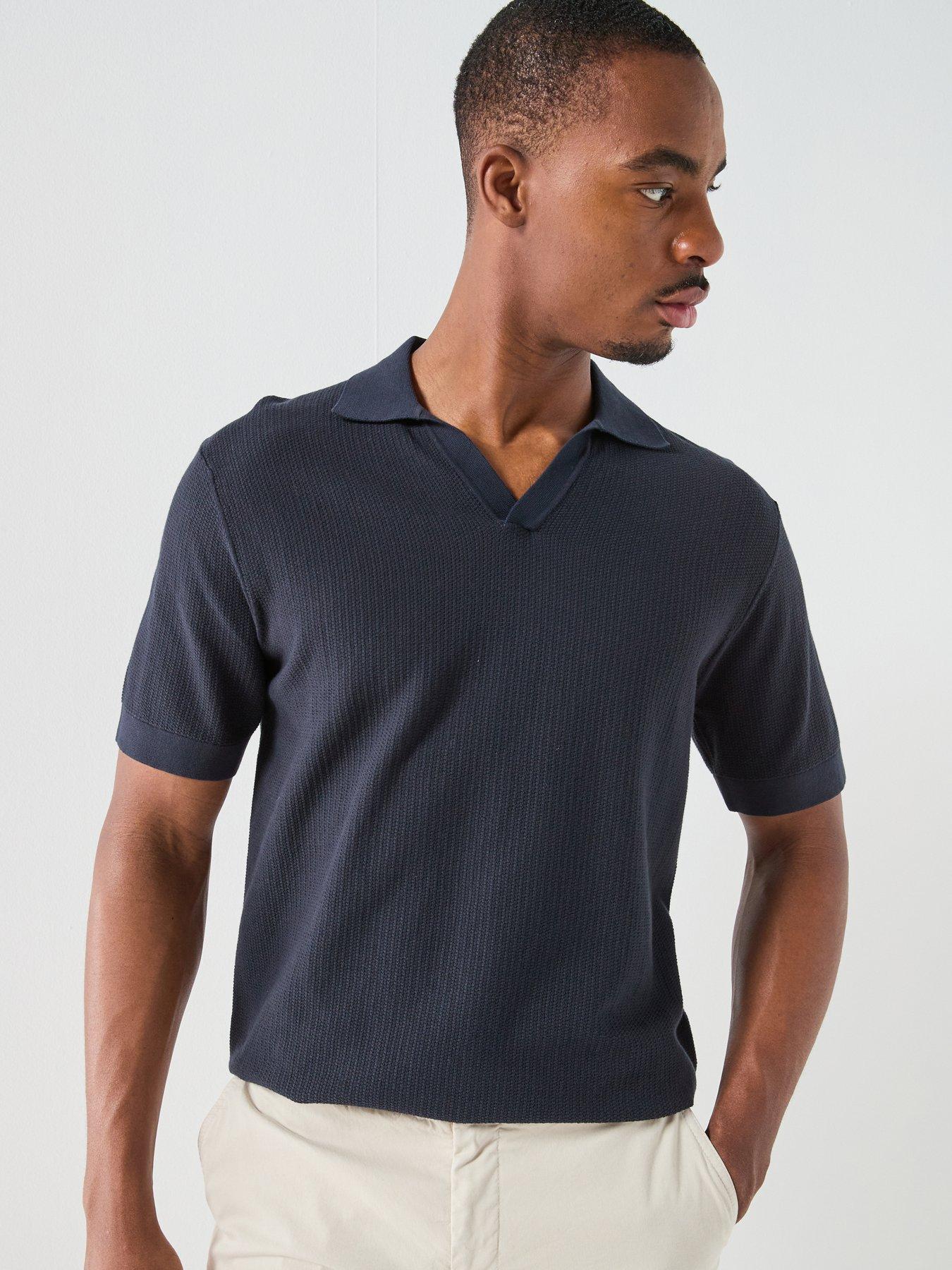 Hackett London Riviera Open Collar Knitted Polo Shirt - Navy