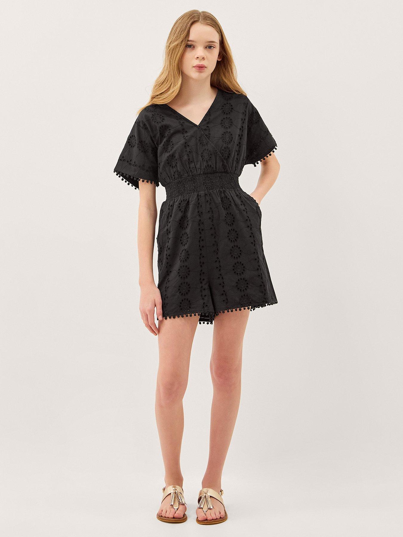 Monsoon Girls Storm Broderie Playsuit - Black