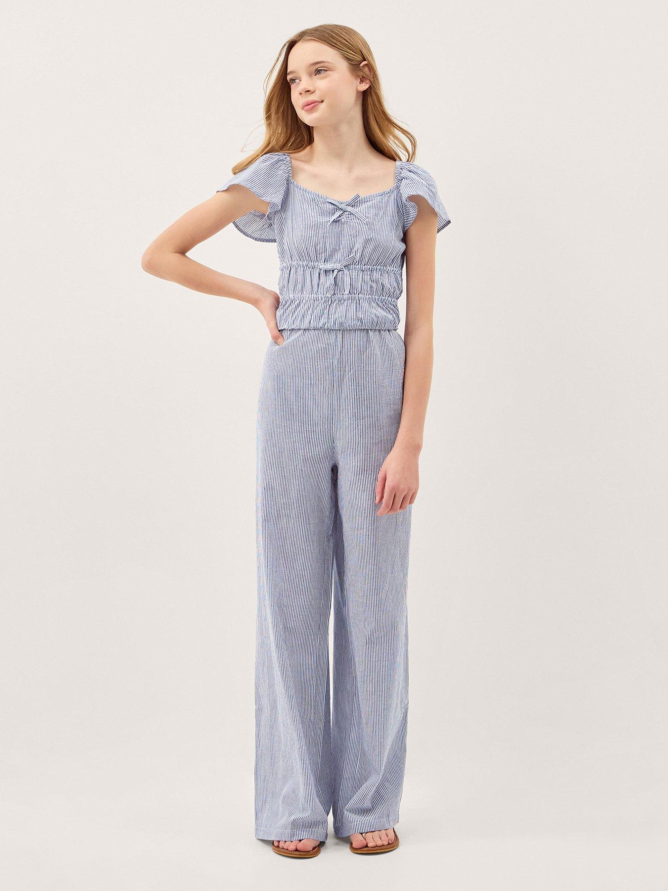 Monsoon Girls Storm Bow Jumpsuit - Blue
