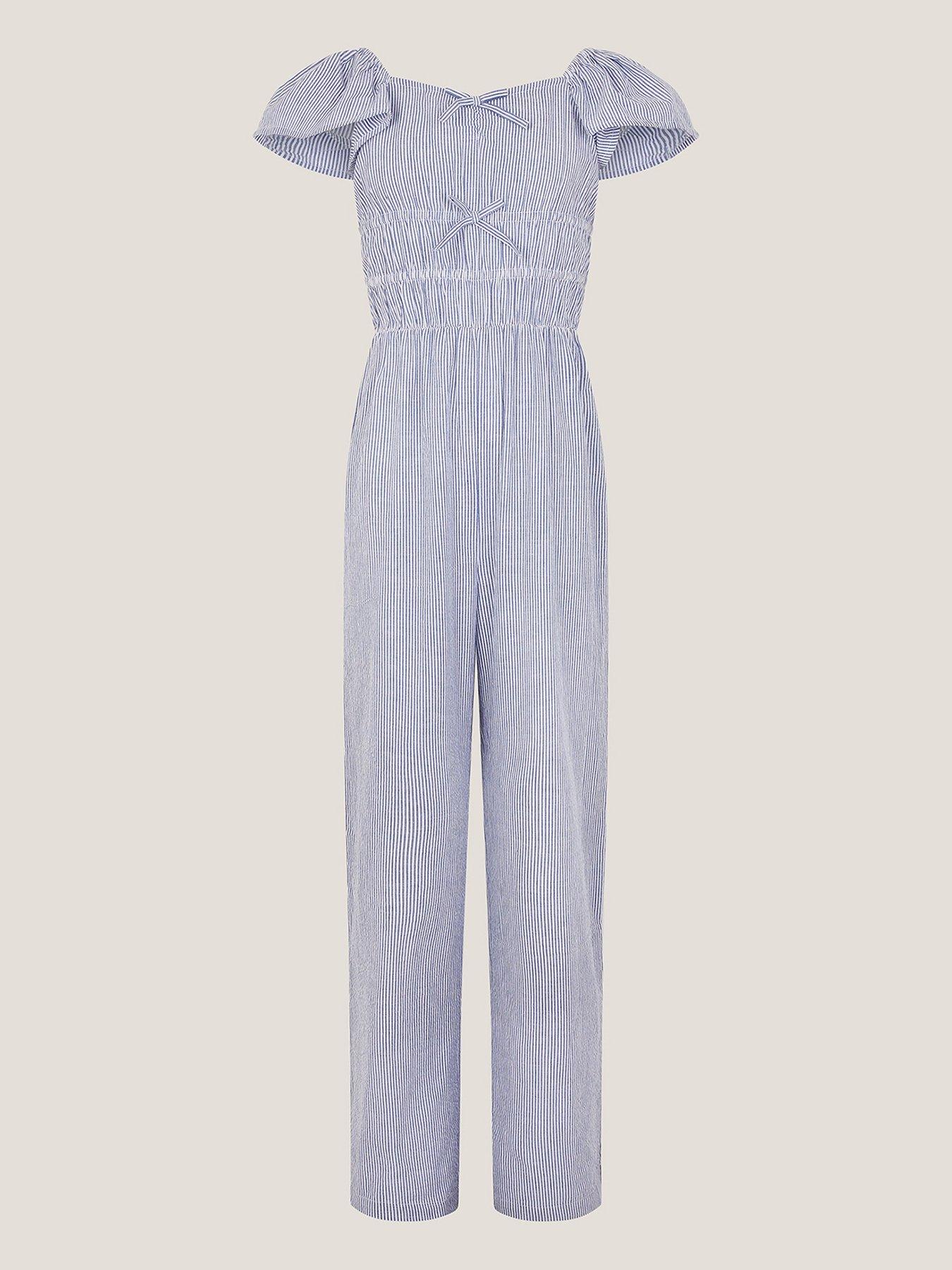 Image 1 of 3 of Monsoon Girls Storm Bow Jumpsuit - Blue