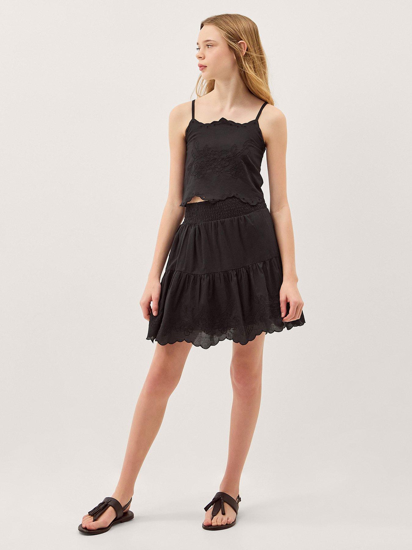 Monsoon Girls Storm Embroidered Top And Skirt Set - Black