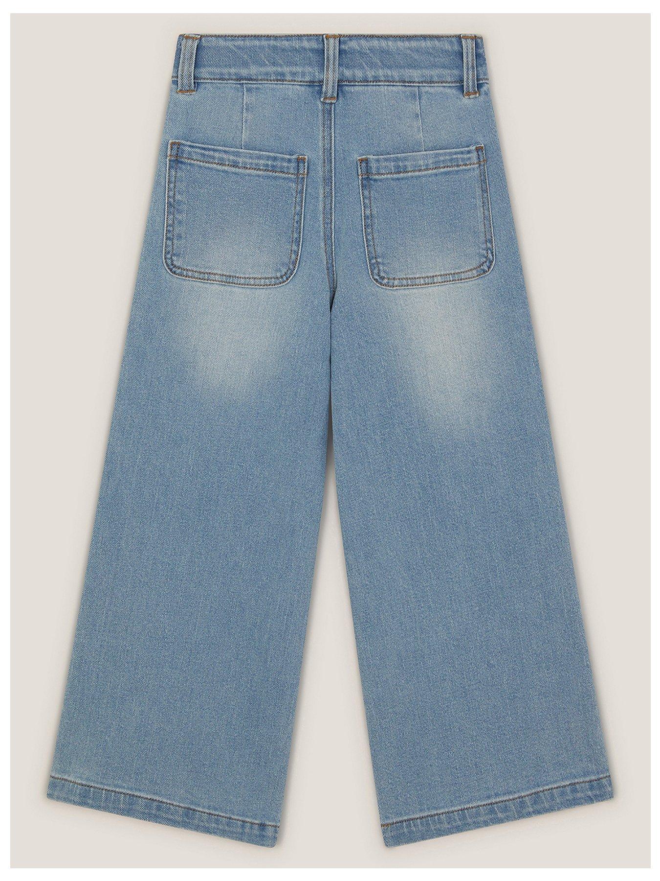 Image 3 of 4 of Monsoon Girls Frill Sequin Embroidered Wide Jeans - Blue