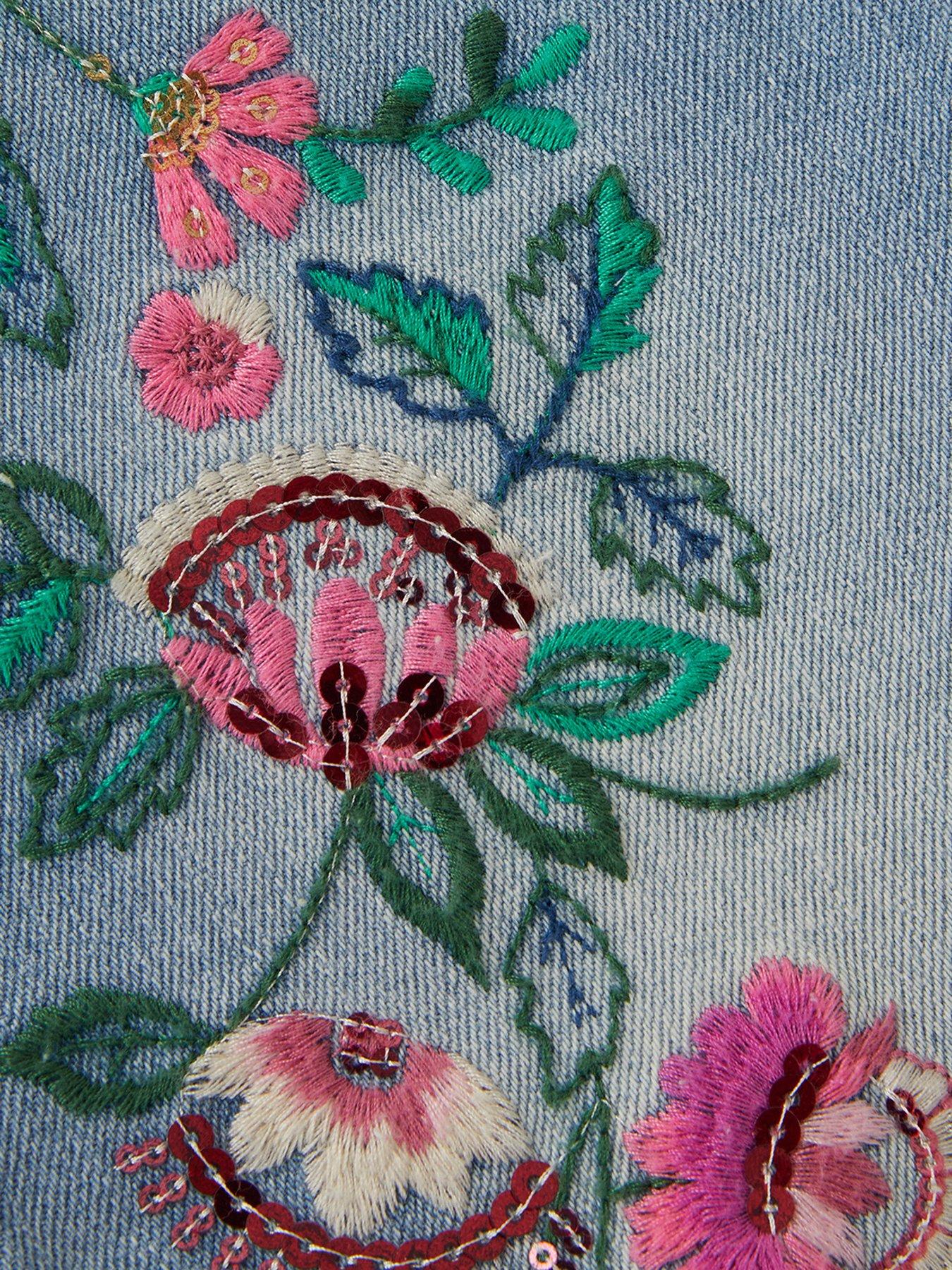 Image 4 of 4 of Monsoon Girls Frill Sequin Embroidered Wide Jeans - Blue