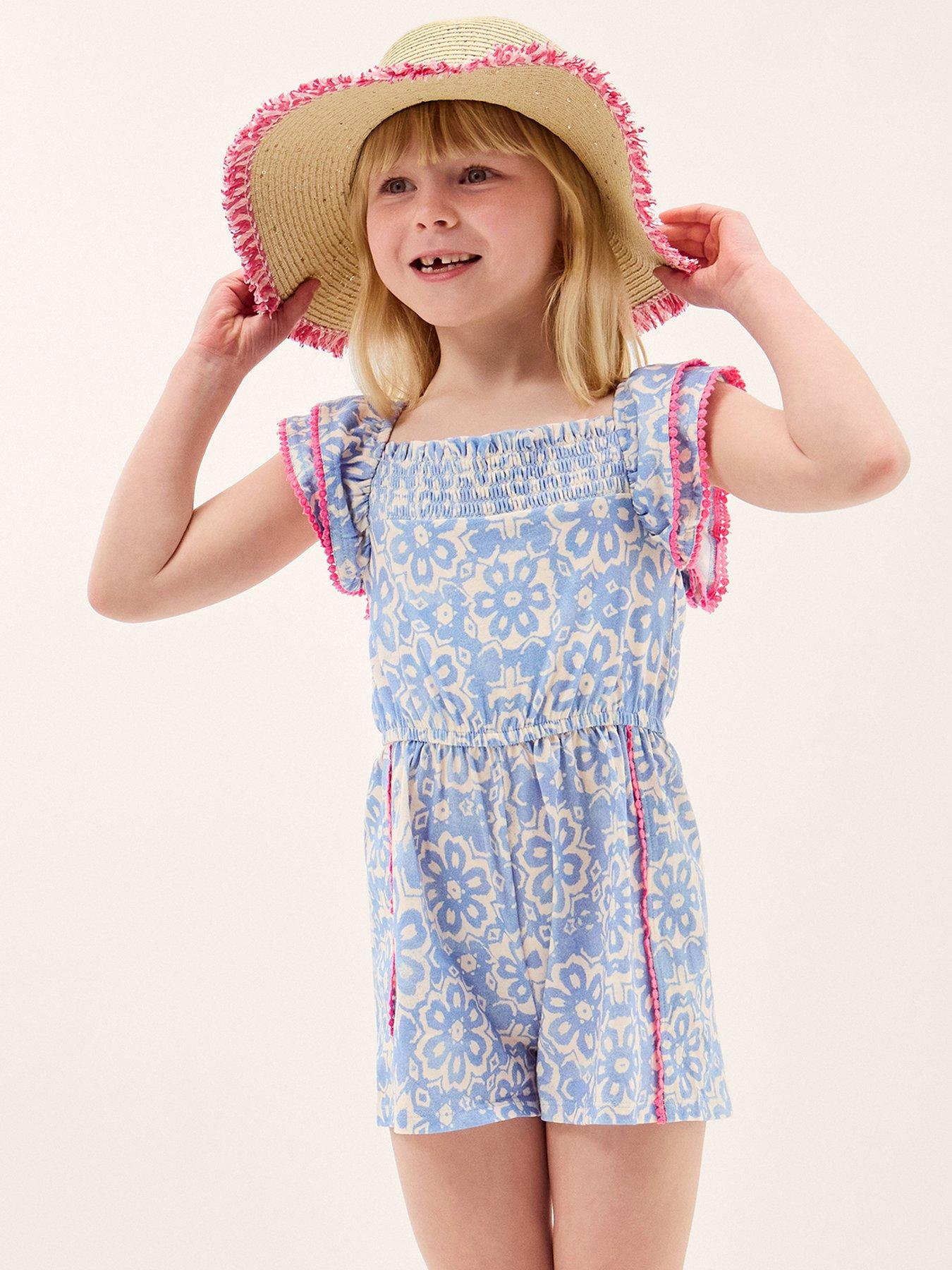Monsoon Girls Batik Playsuit - Navy