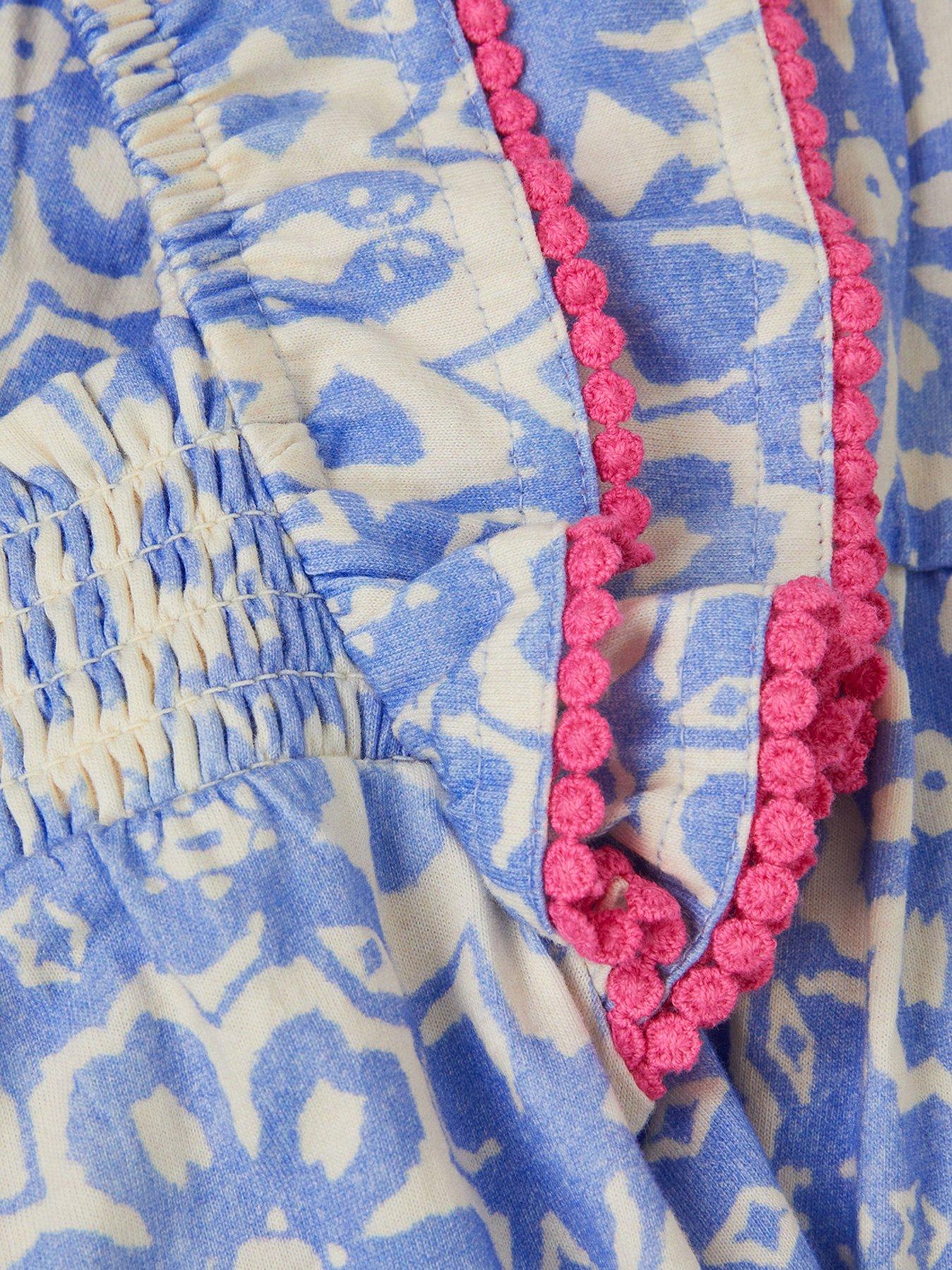 Image 3 of 4 of Monsoon Girls Batik Print Ruffle Top and Skirt Set - Navy