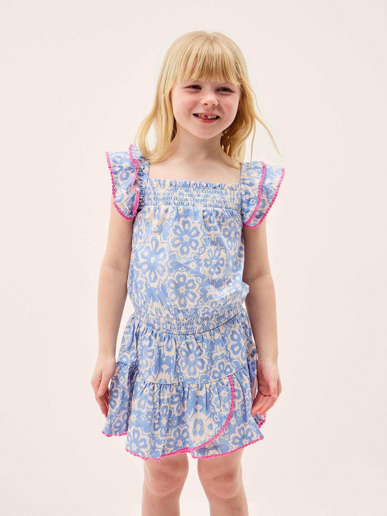 Image 4 of 4 of Monsoon Girls Batik Print Ruffle Top and Skirt Set - Navy