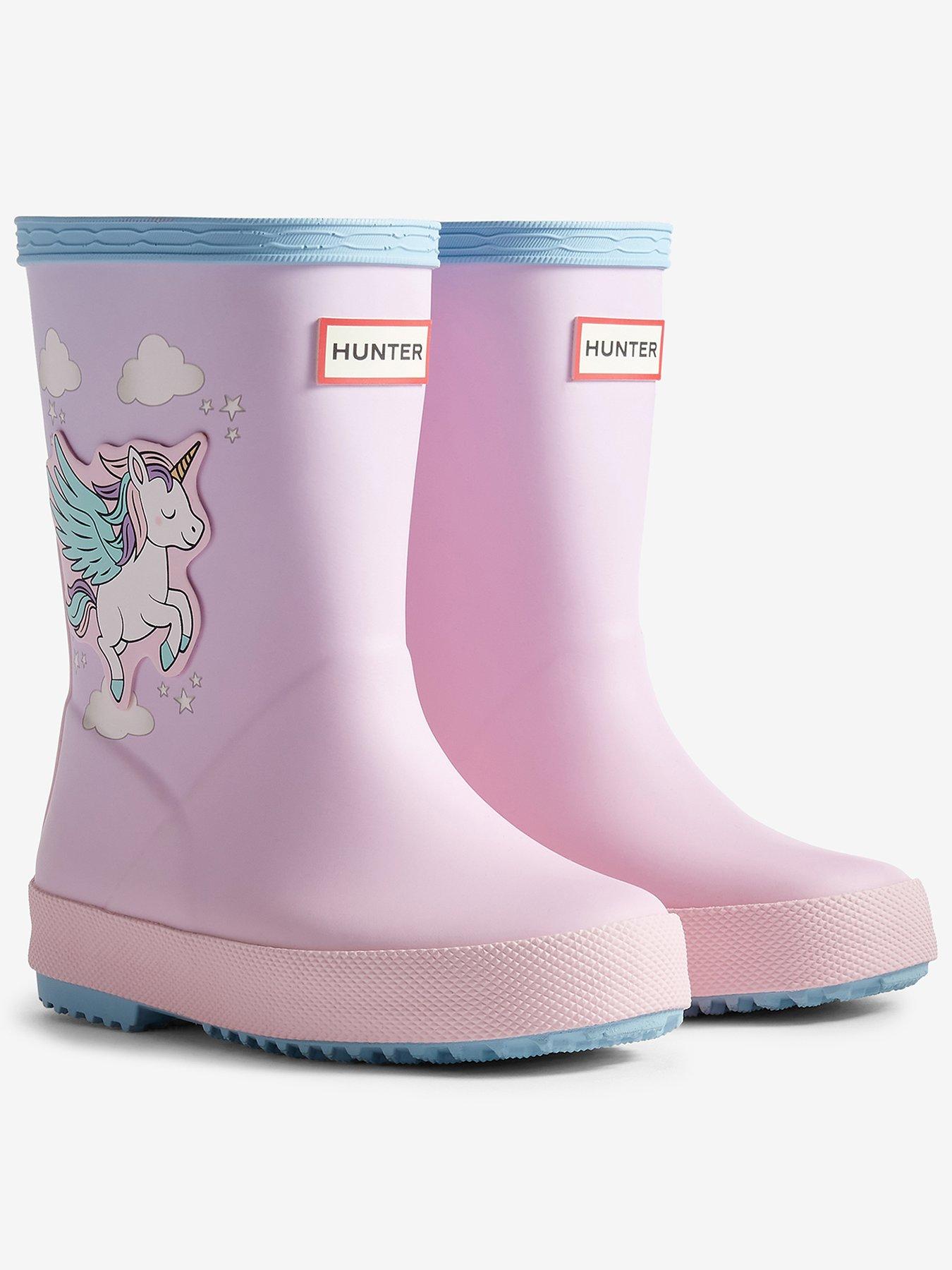 Hunter Kids First Unicorn Print Wellington Boots, Multi, Size 2 Older