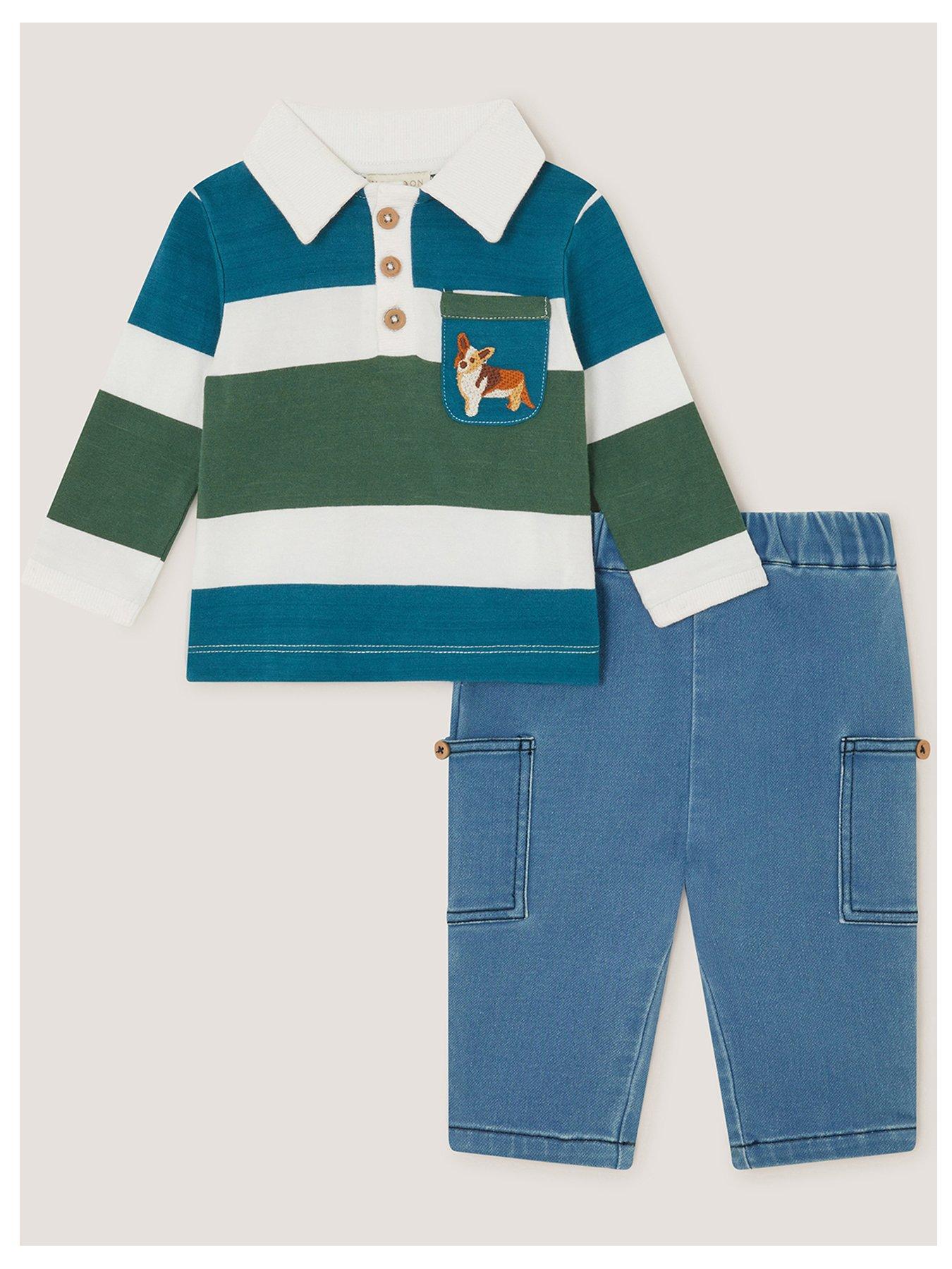 Monsoon Baby Boys Digby Dog Polo  &  Joggers Set - Navy