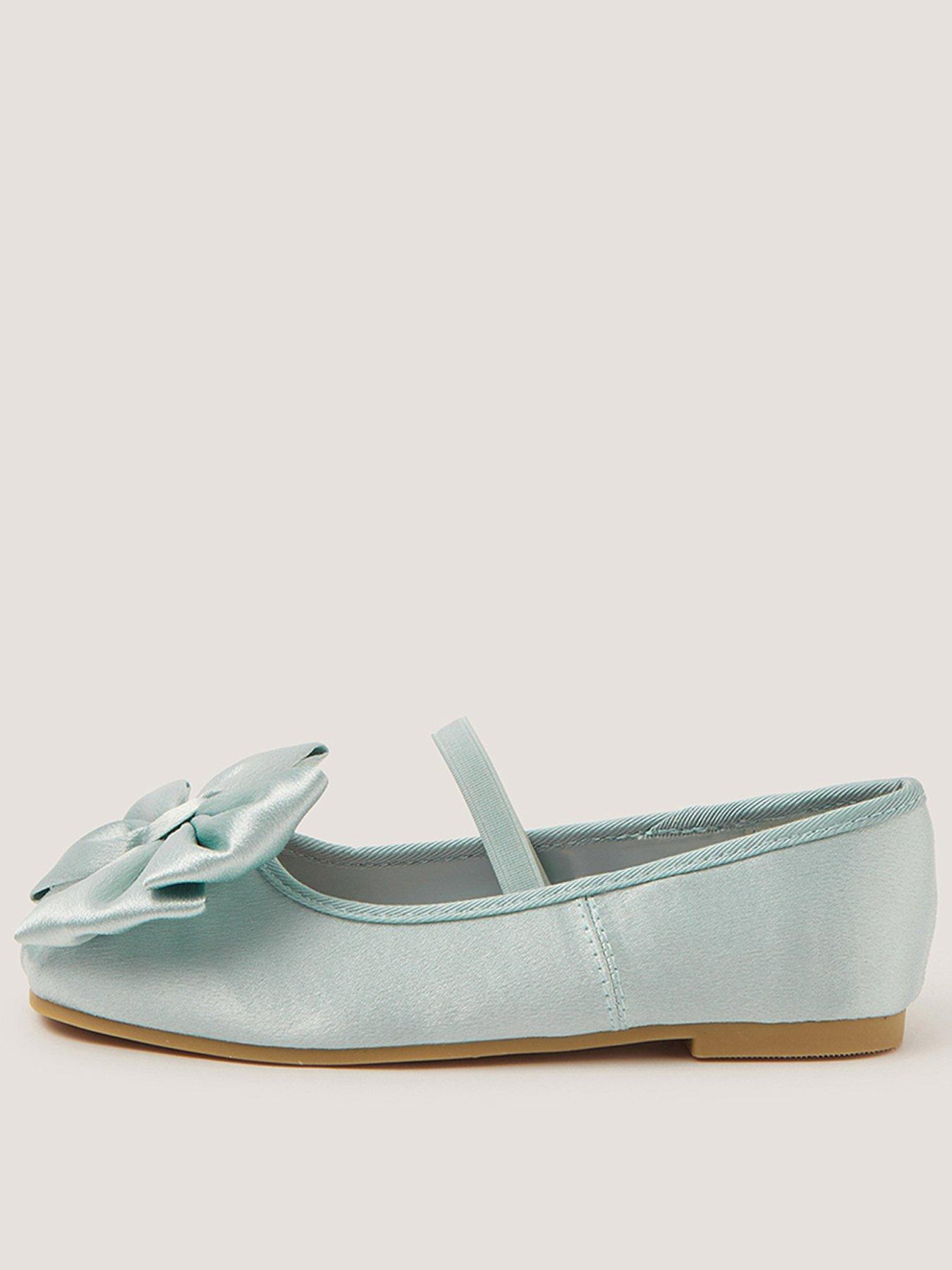 Monsoon Girls Super Bow Satin Ballerina Shoes - Light Green