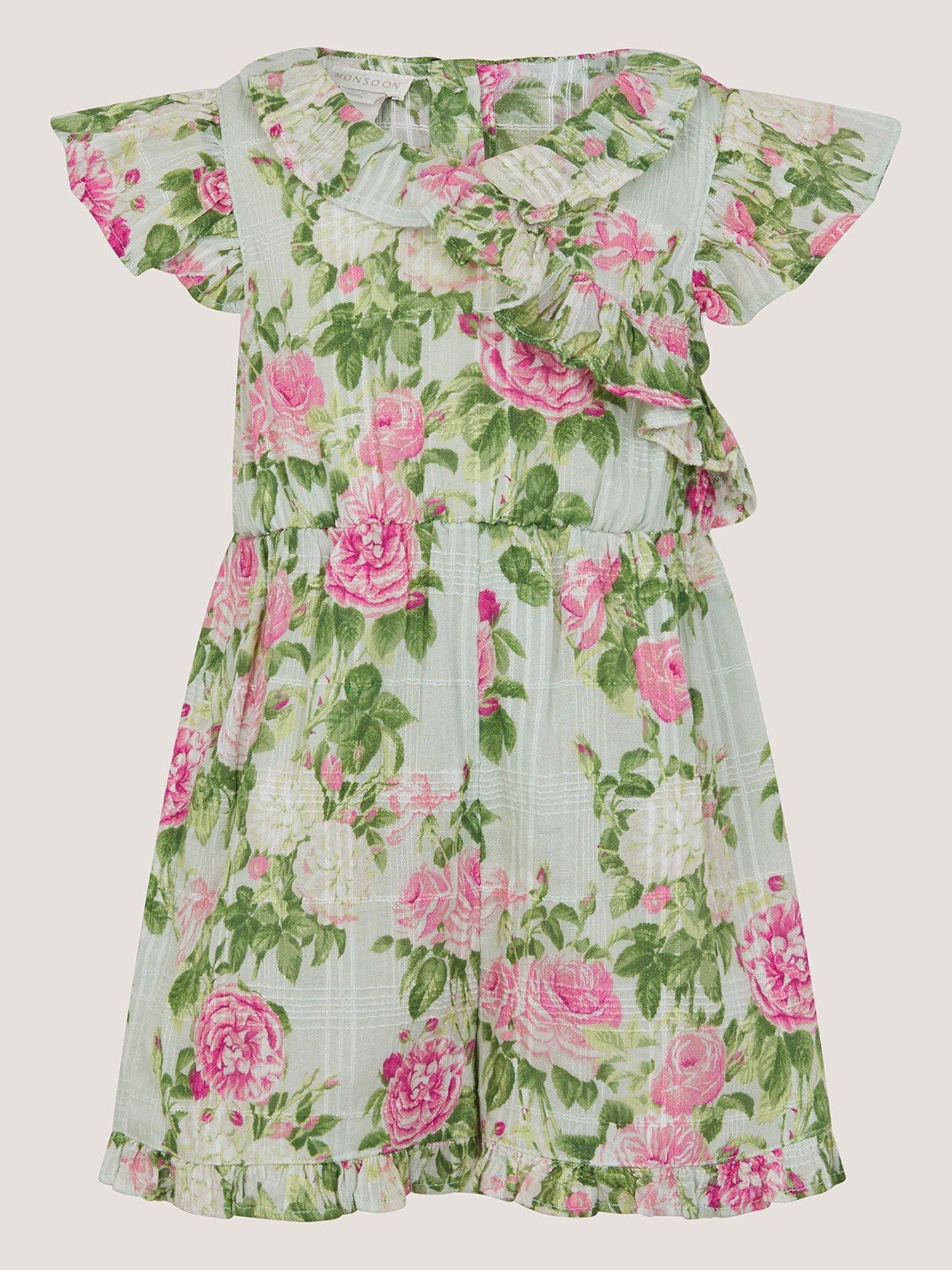 Image 1 of 3 of Monsoon Baby Girls Vintage Romper - Green