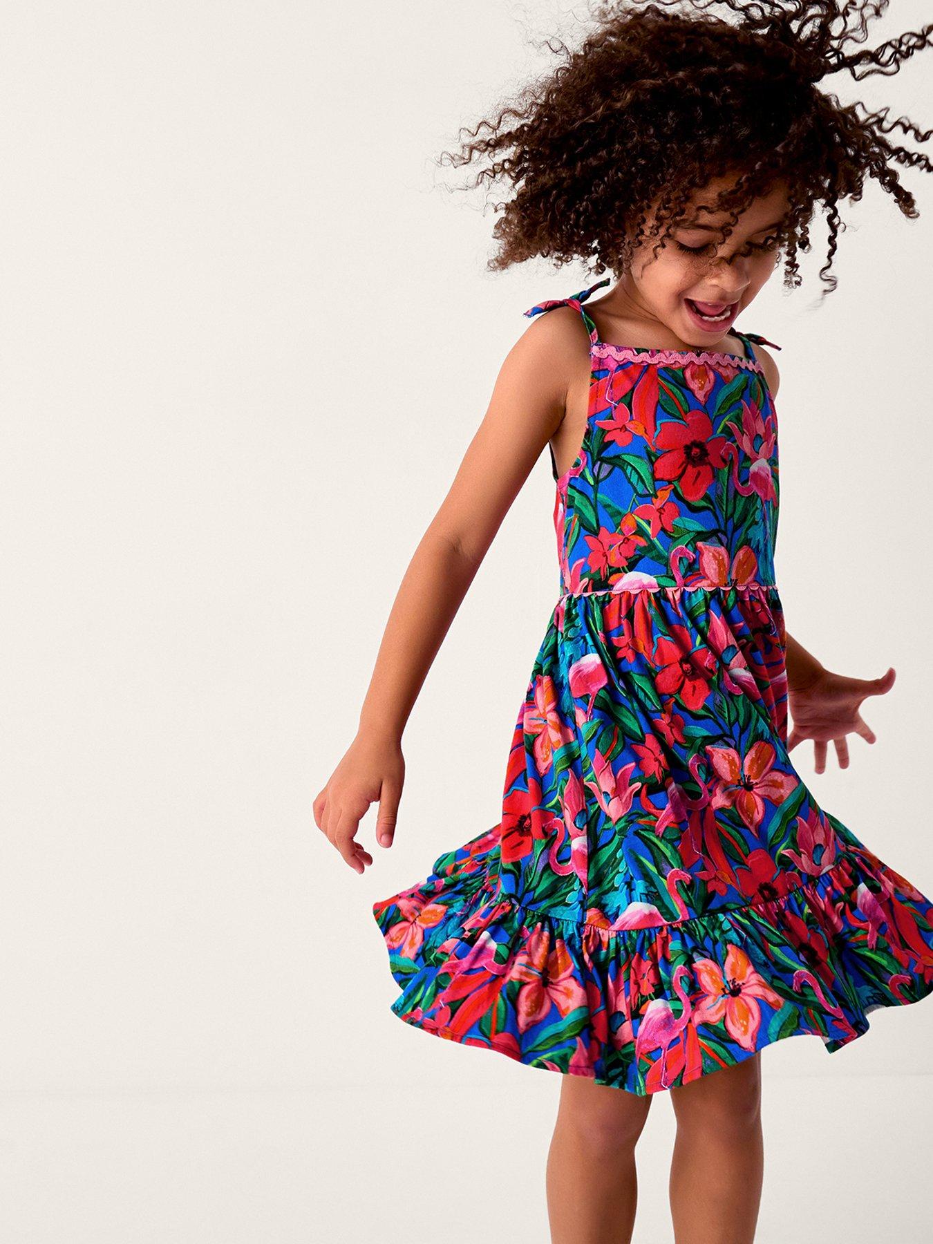 Monsoon Girls Jersey Tropical Dress - Pink