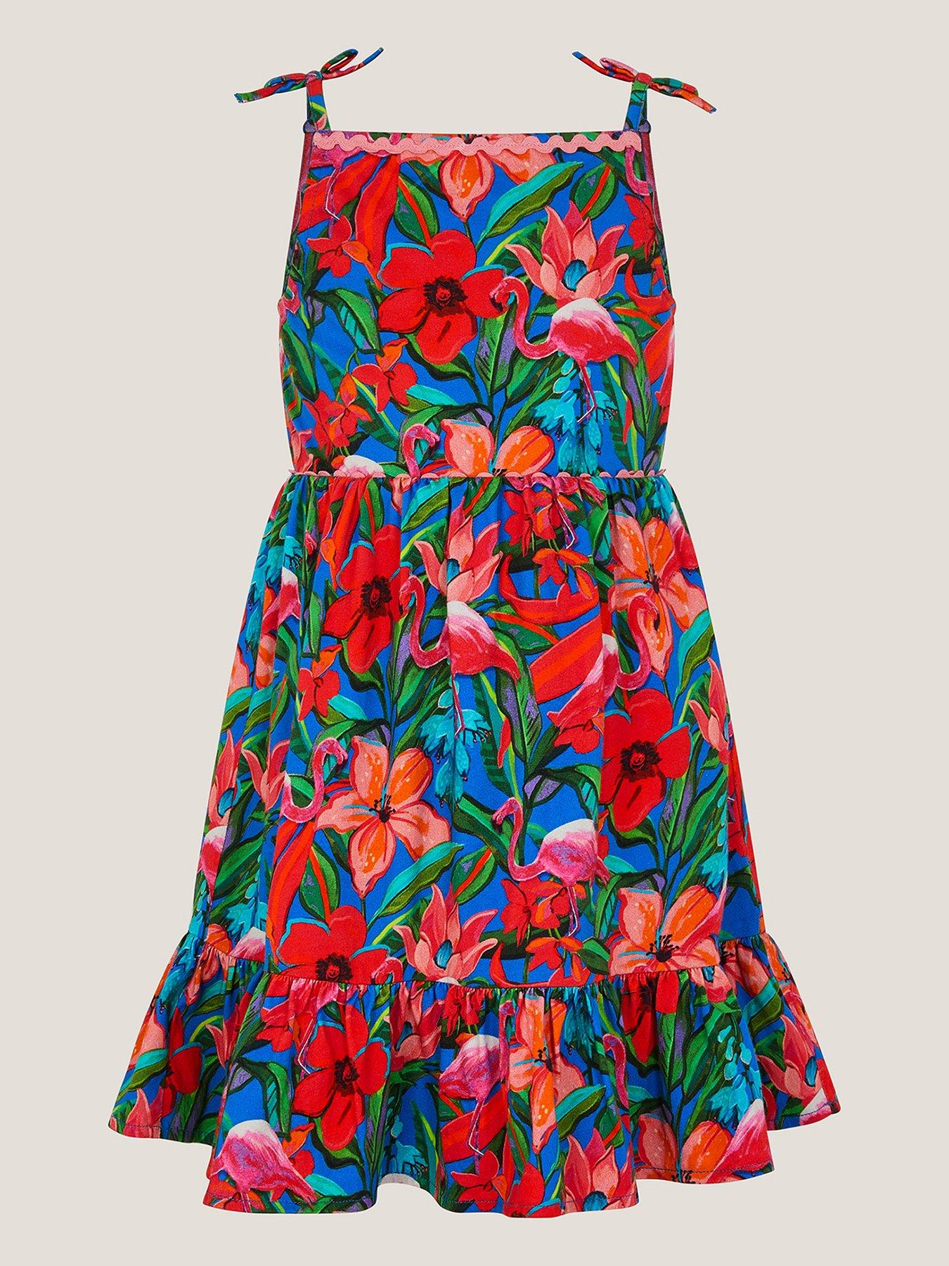Image 2 of 4 of Monsoon Girls Jersey Tropical Dress - Pink