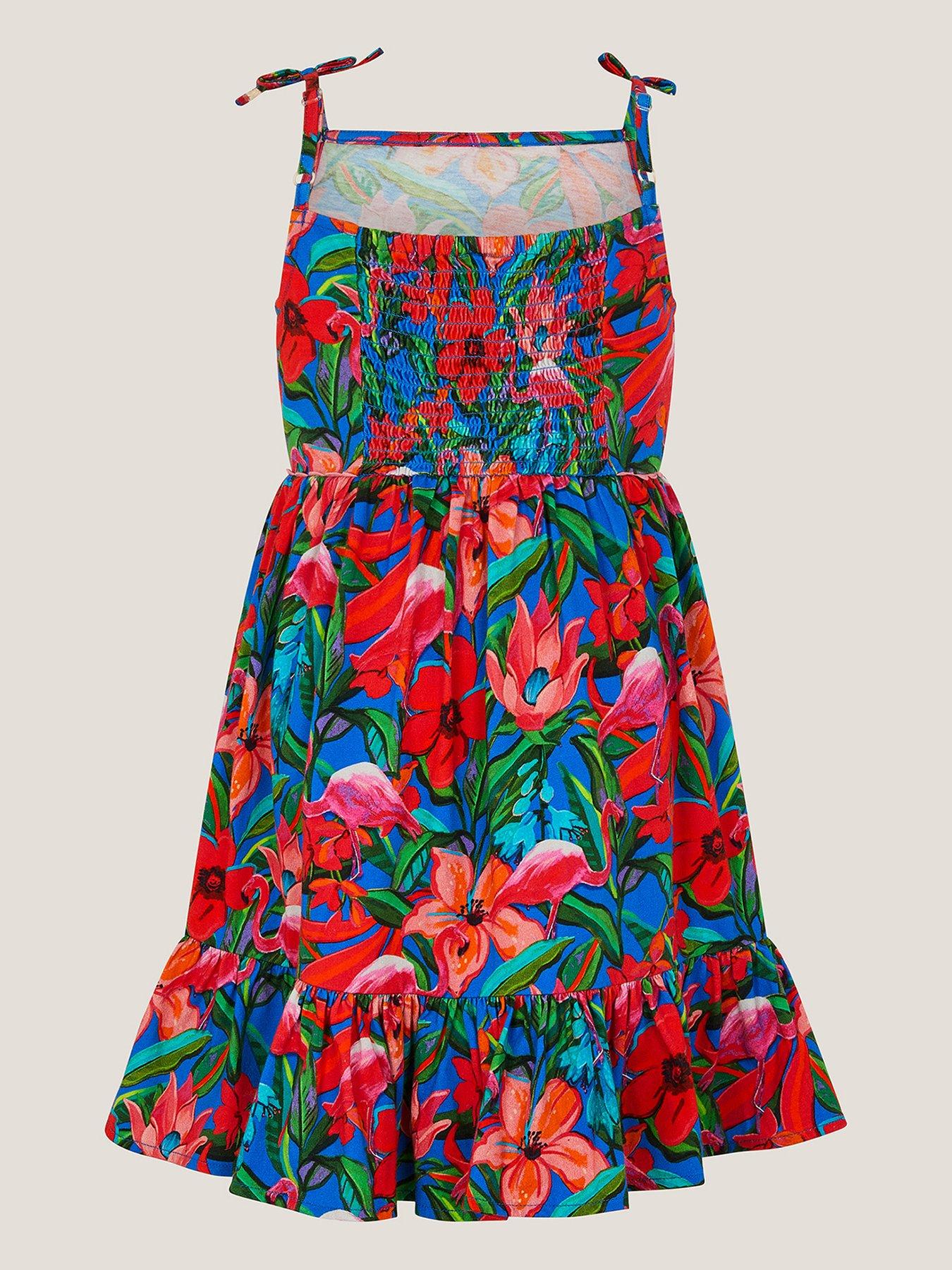 Image 3 of 4 of Monsoon Girls Jersey Tropical Dress - Pink