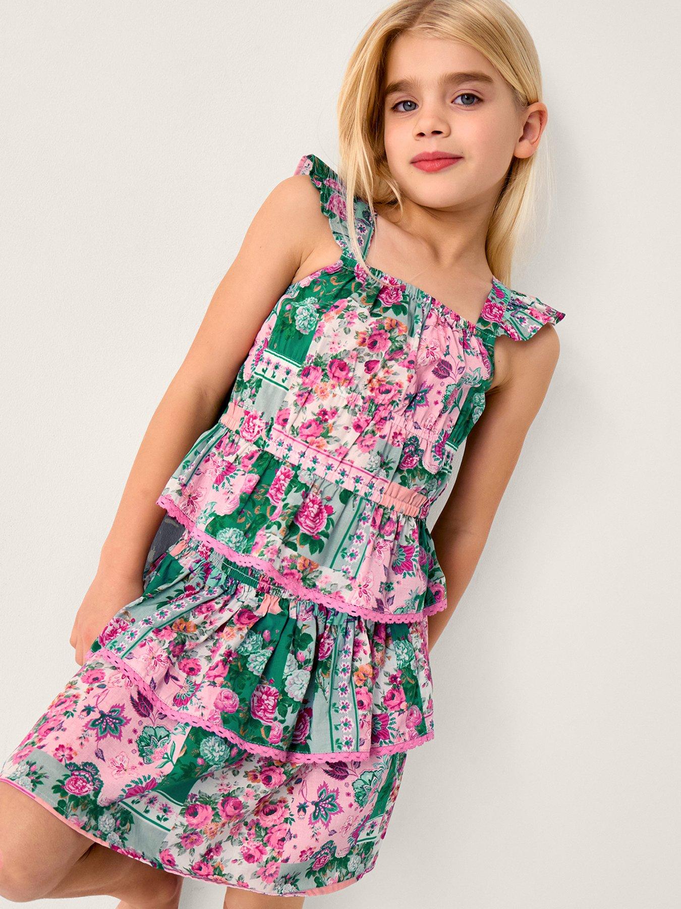 Monsoon Girls Patchwork Floral Skirt Set - Green