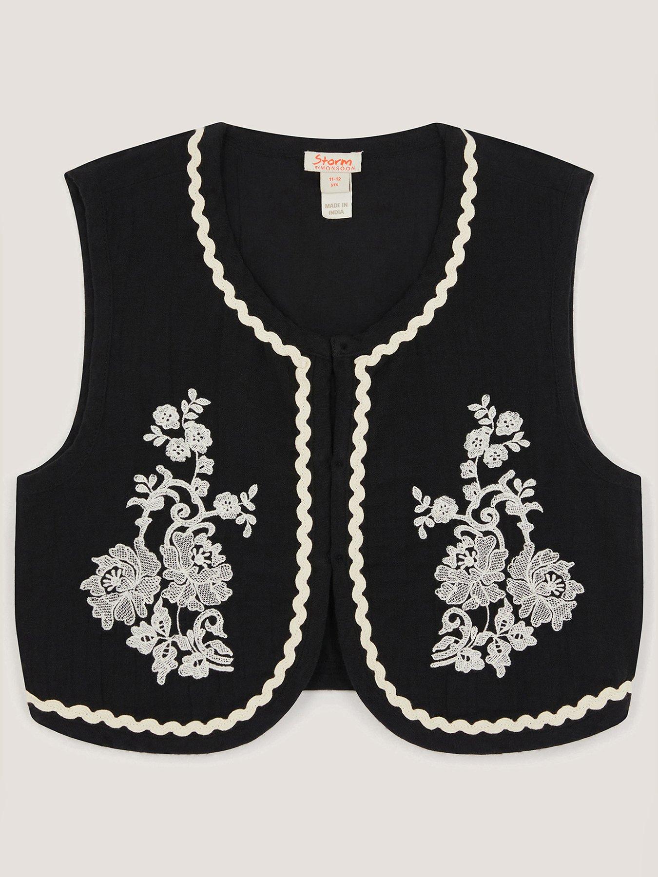 Monsoon Girls Storm Embroidered Waistcoat - Black