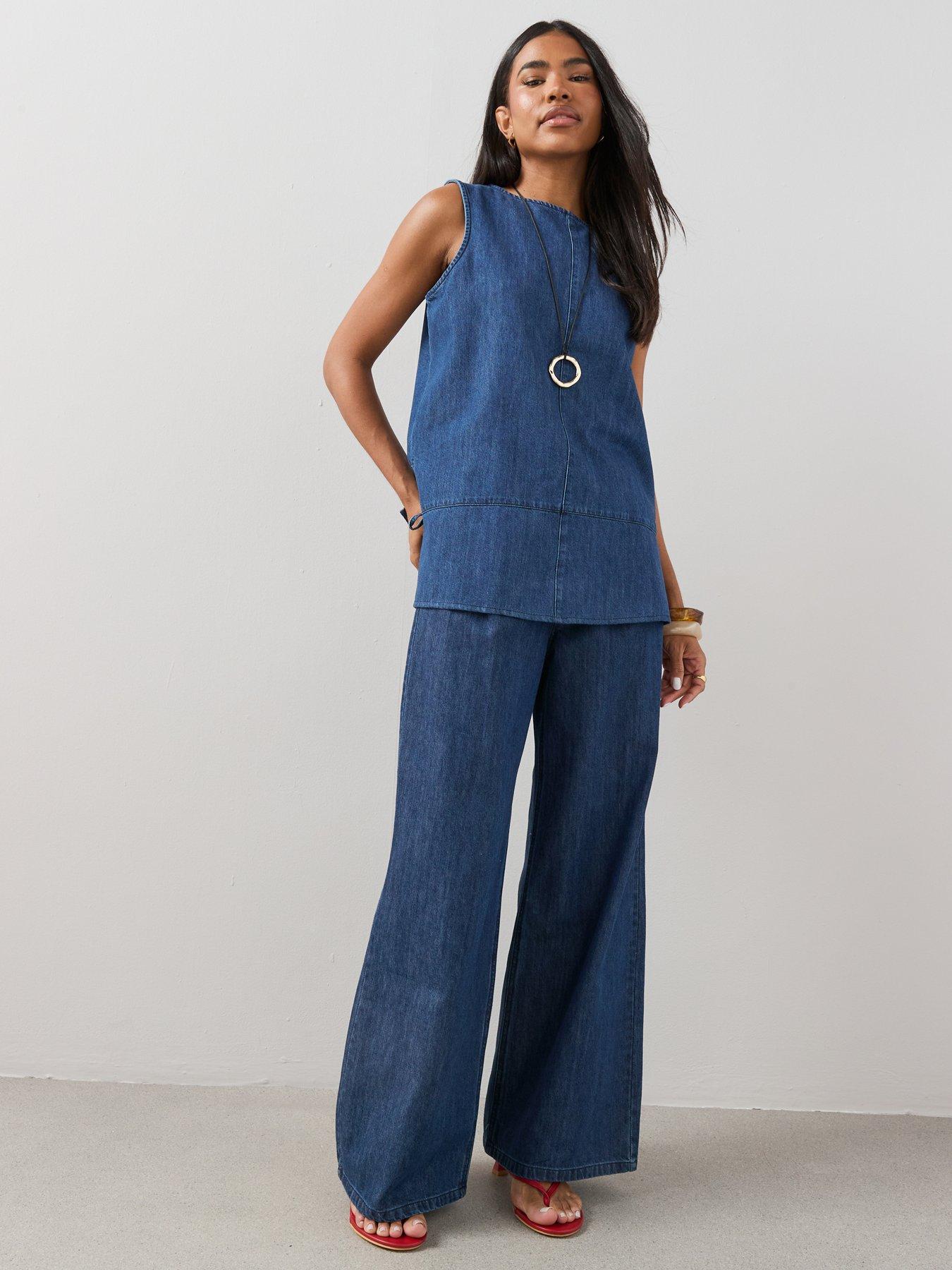 The Very Collection Denim Tencel Blend Wide Leg Co-Ord Jeans - Dark Wash
