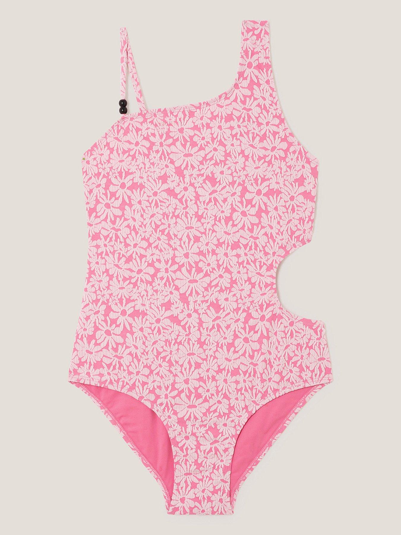 Image 1 of 3 of Monsoon Girls Storm Jaquard Swimsuit - Pink