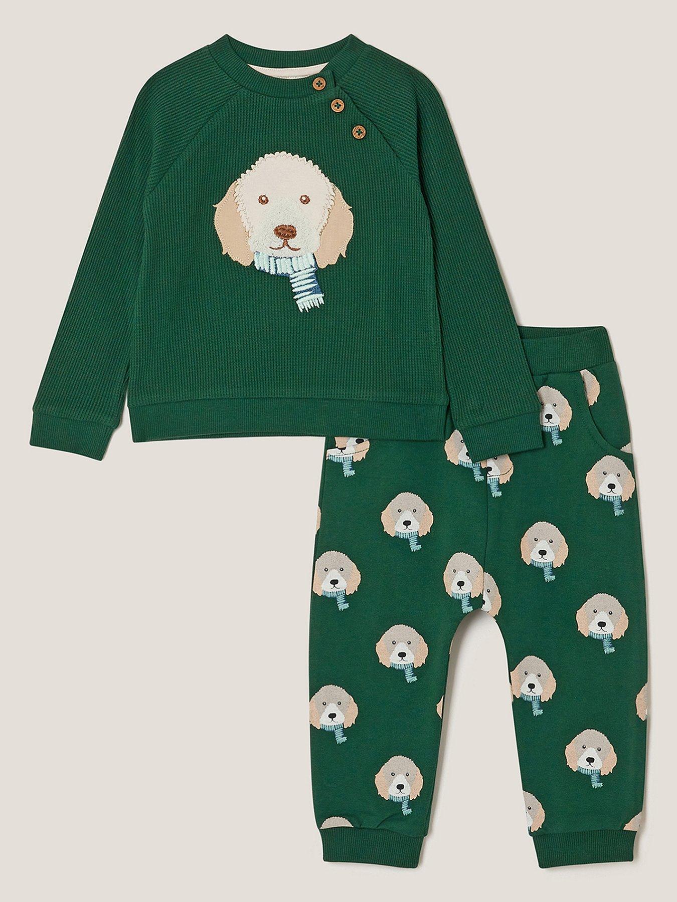 Monsoon Baby Boys Digby Dog Jumper  &  Joggers Set - Green