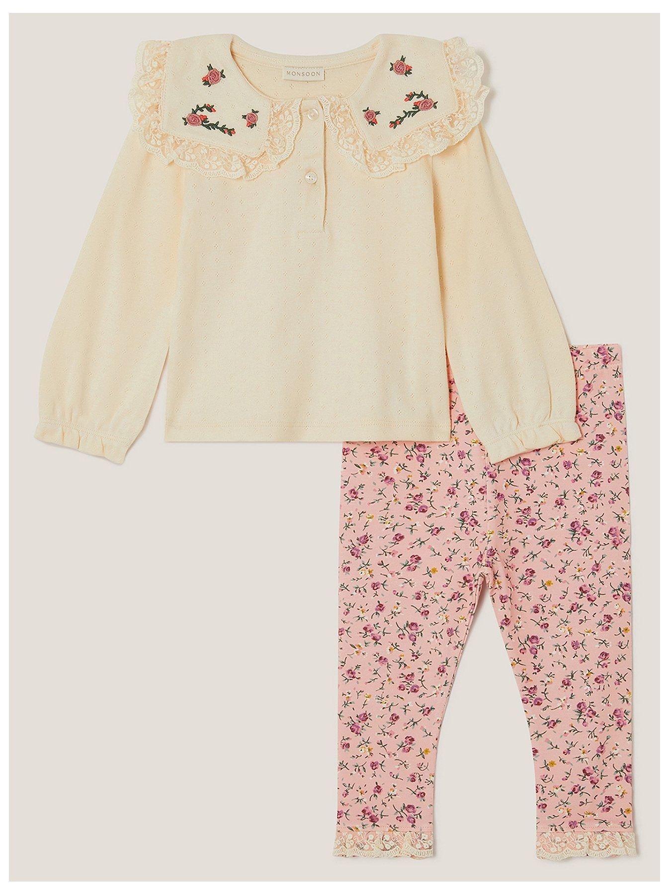 Monsoon Baby Girls Rosie Ditsy Top  &  Leggings Set - Pink