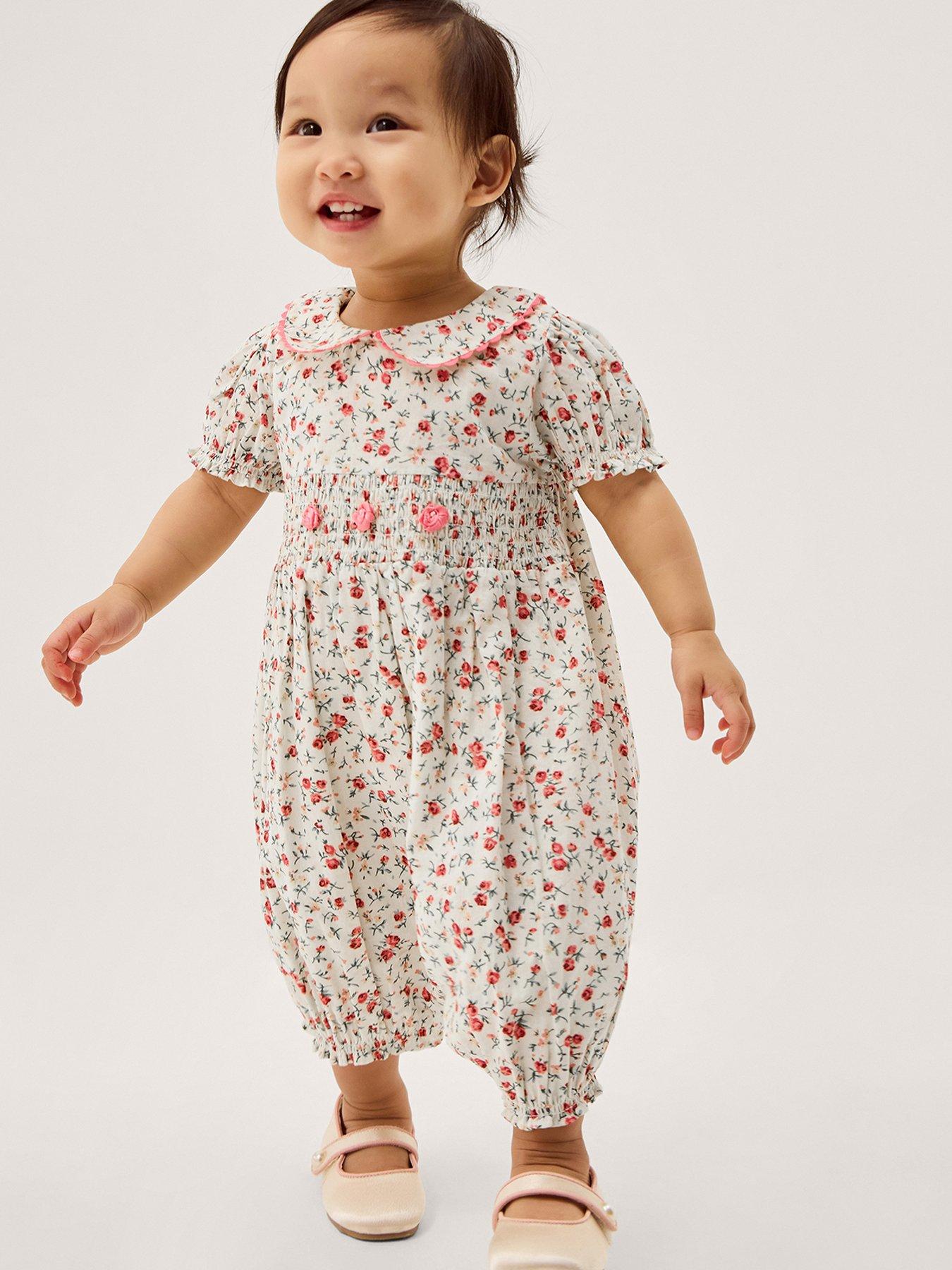 Monsoon Baby Girls Rosie Smock Romper - Cream