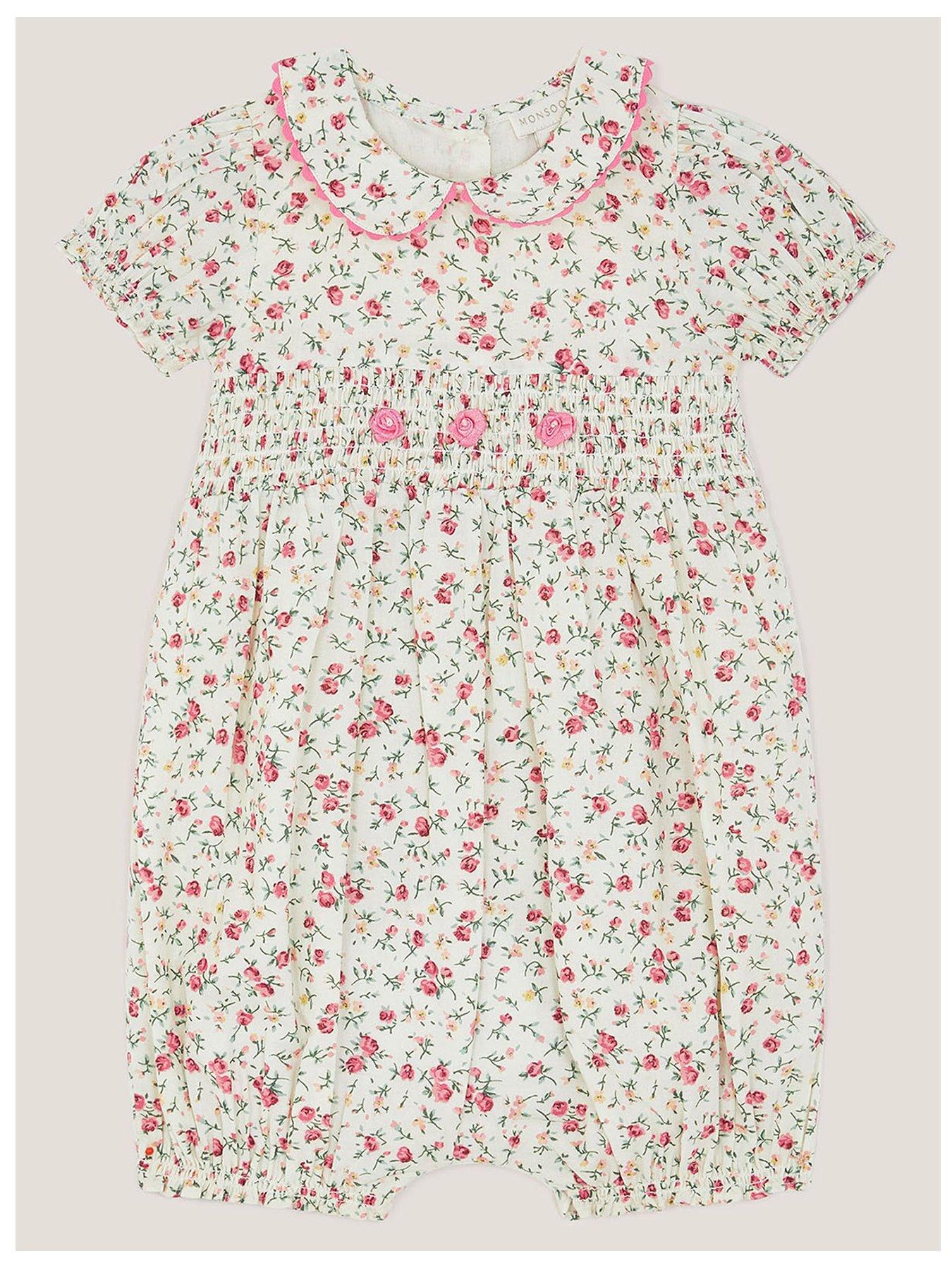 Monsoon Baby Girls Rosie Smock Romper - Cream
