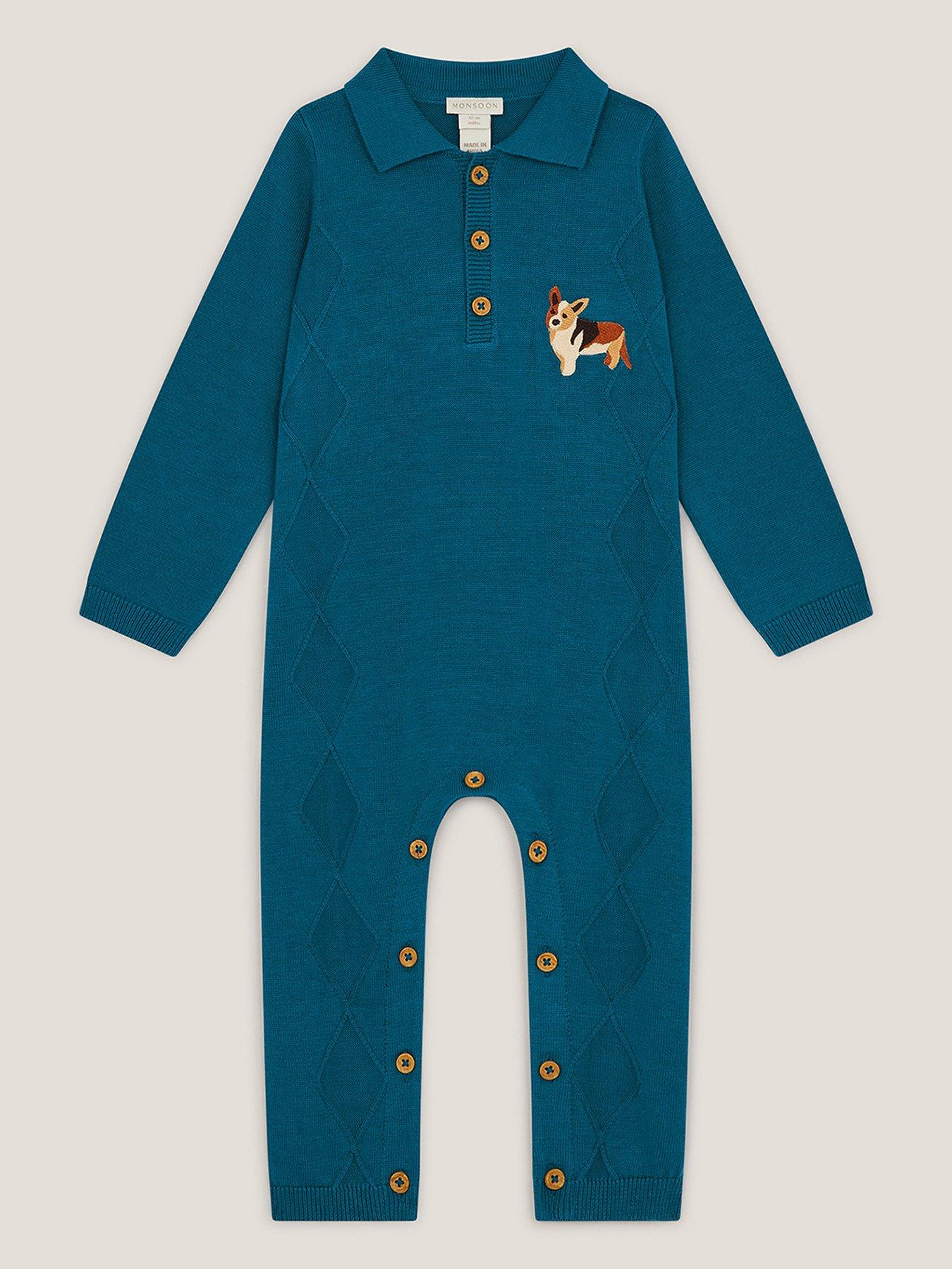 Monsoon Baby Boys Digby Dog Knitted Romper - Blue