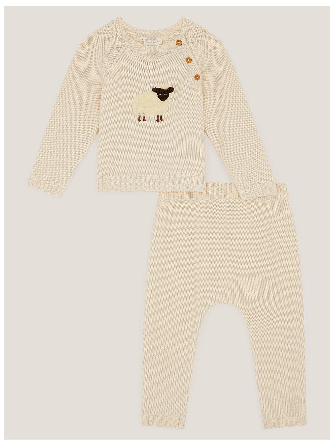 Image 1 of 3 of Monsoon Baby Boys Sheep Jumper &amp; Joggers - Cream