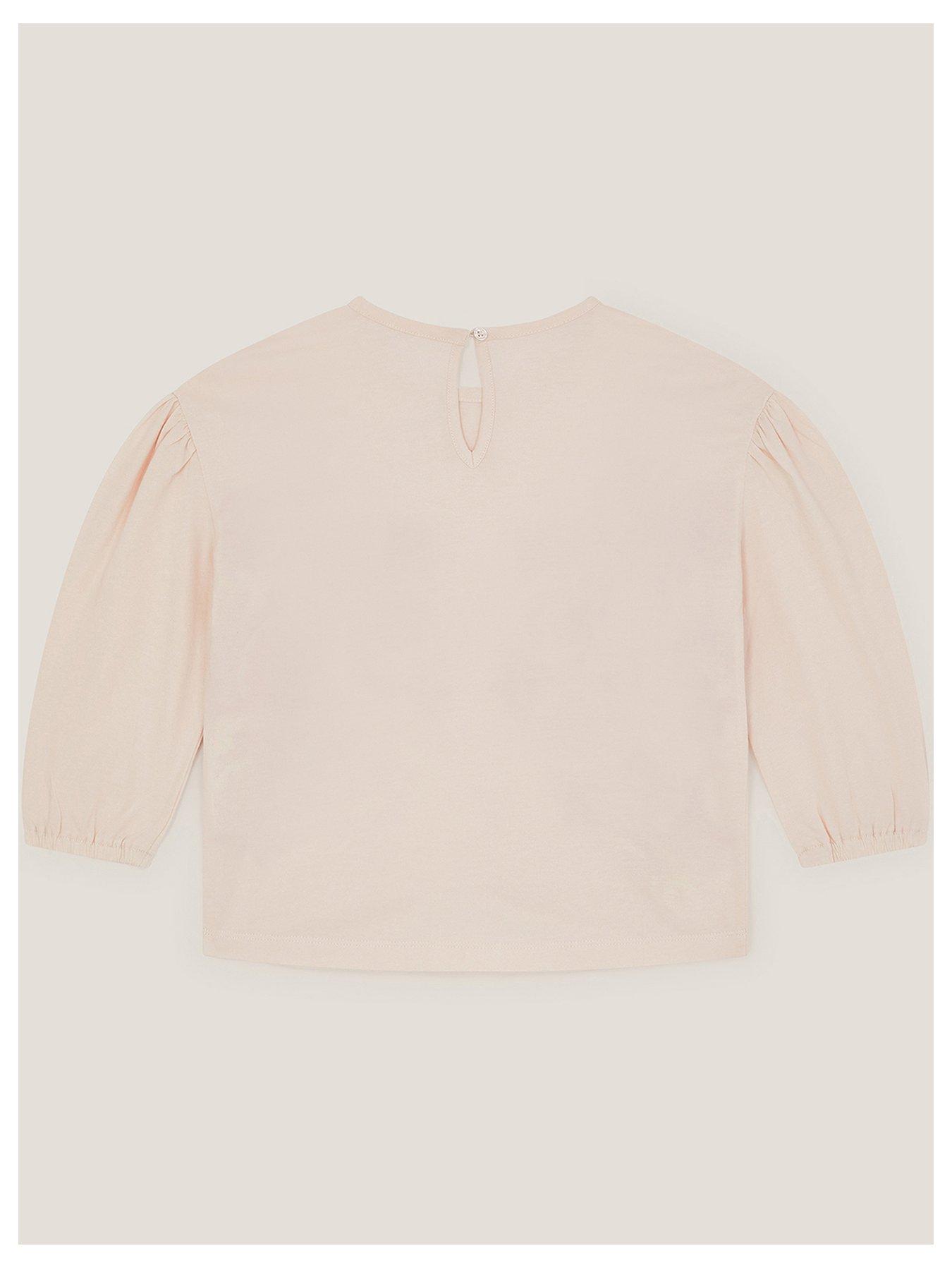 Image 2 of 3 of Monsoon Girls Long Sleeve Craft Chainstitch Tshirt - Cream