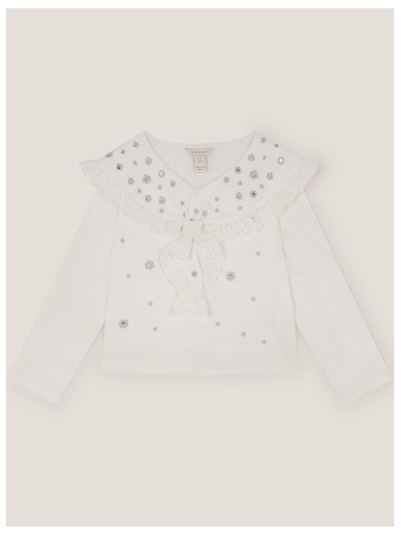 Monsoon Girls Long Sleeve Knot Tshirt - Cream