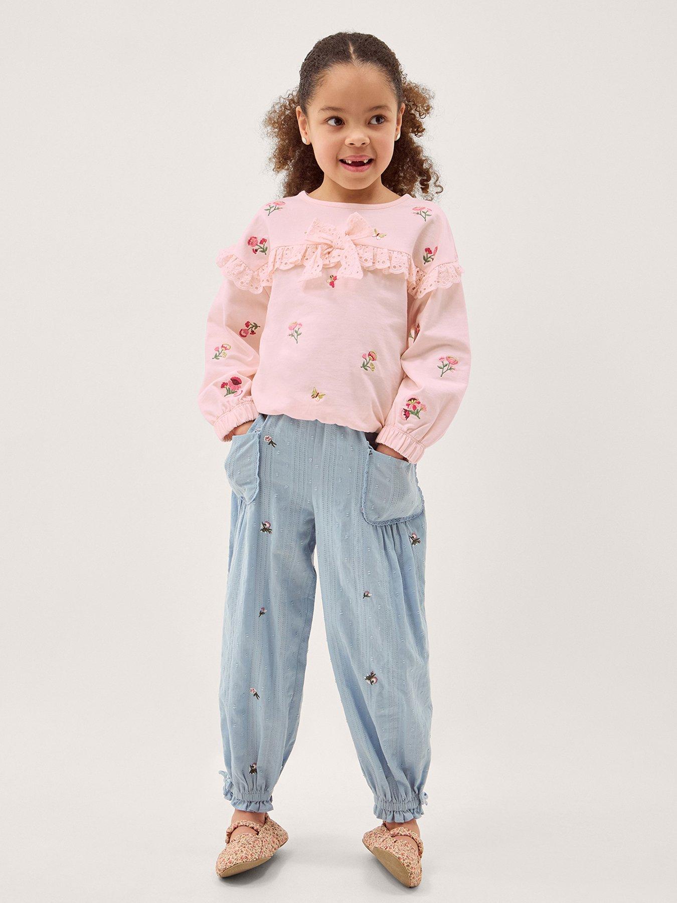 Monsoon Girls Broiderie Bow Sweat Top - Pink