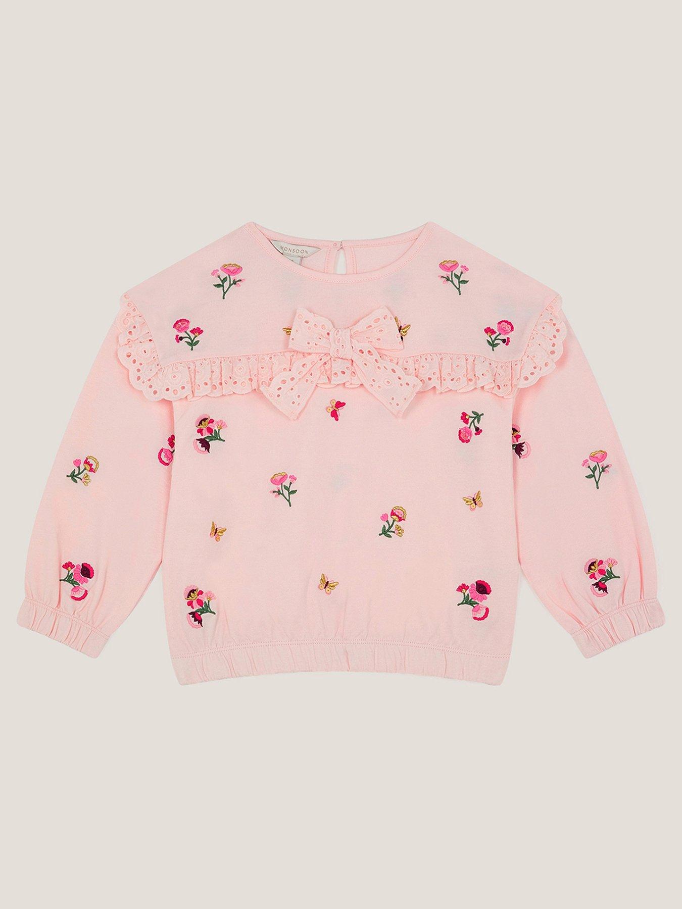 Monsoon Girls Broiderie Bow Sweat Top - Pink