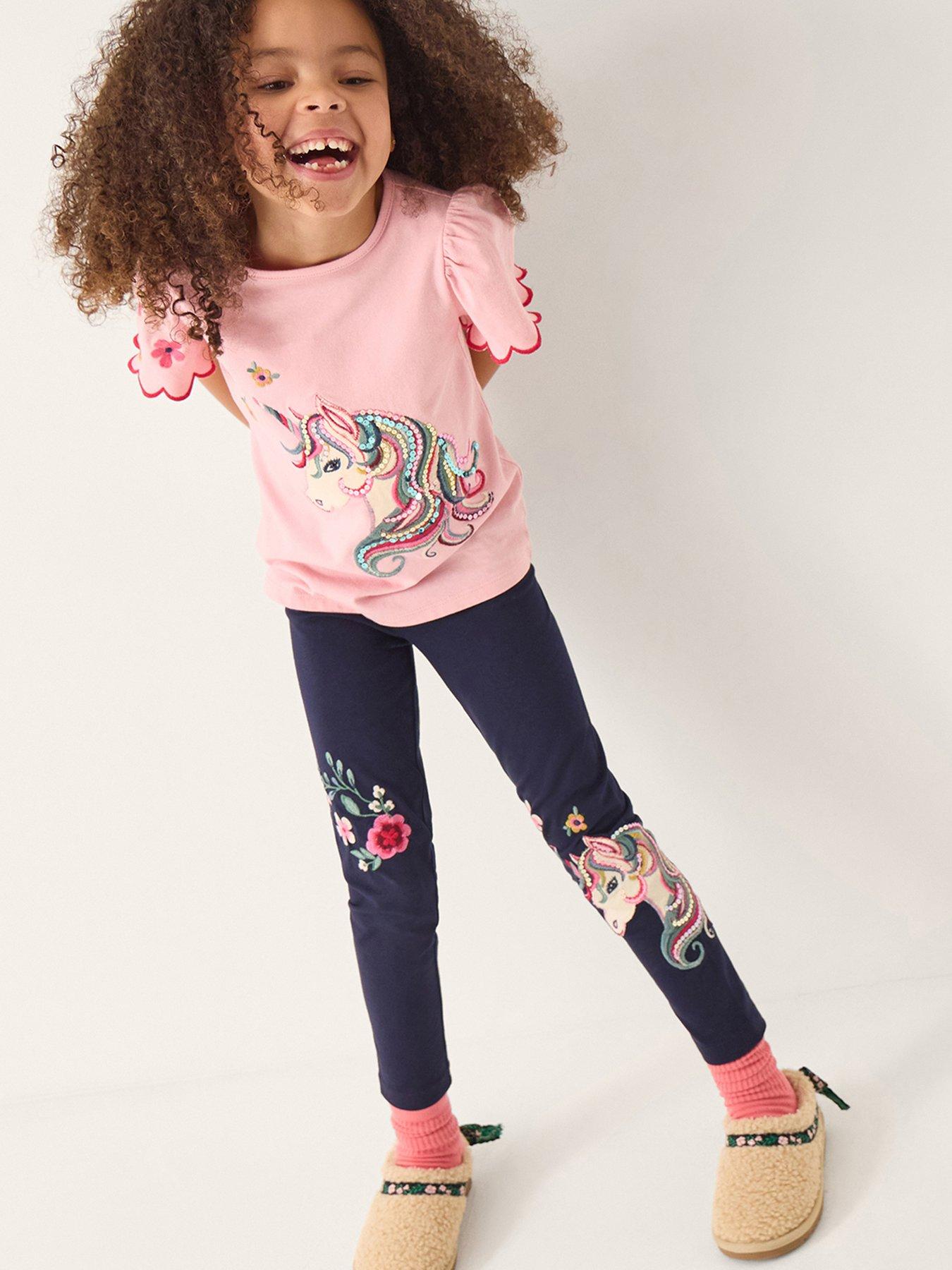 Monsoon Girls Craft Unicorn Leggings, Navy, Size Age: 12-13 Years