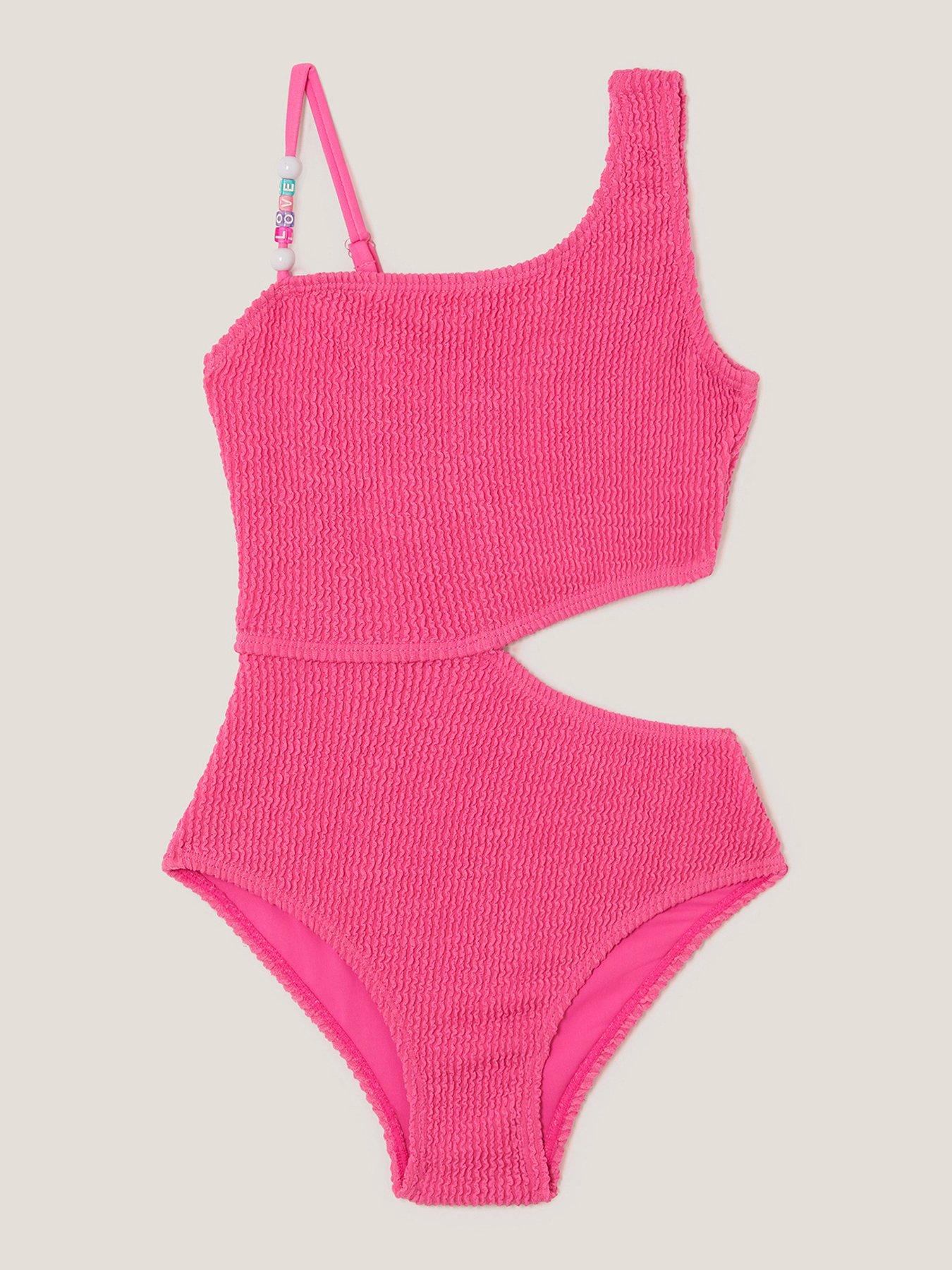 Monsoon Girls Texture Assymetric Swimsuit - Pink