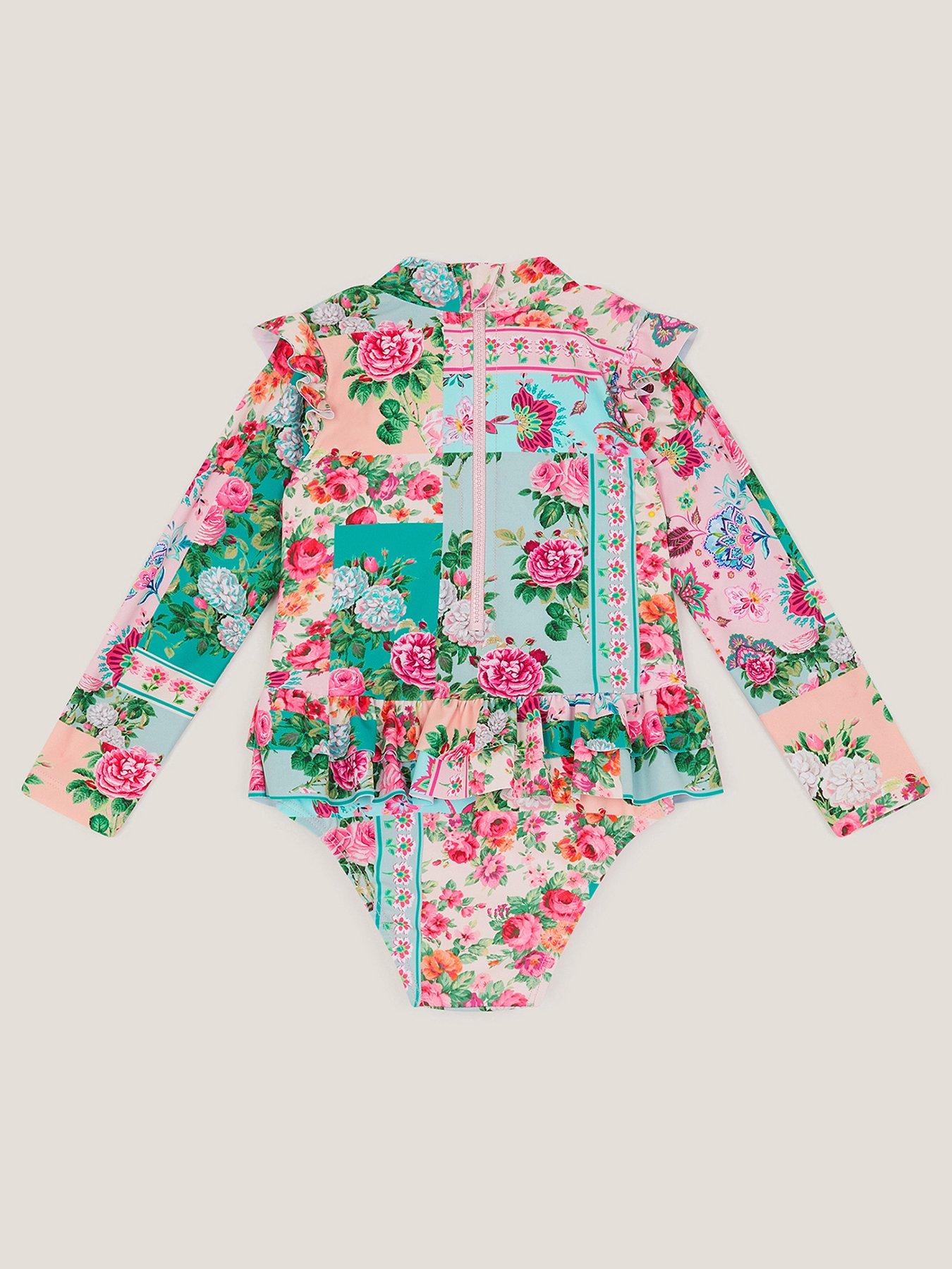 Image 2 of 3 of Monsoon Baby Girls Patchwork UPF One Piece Swimsuit- Green