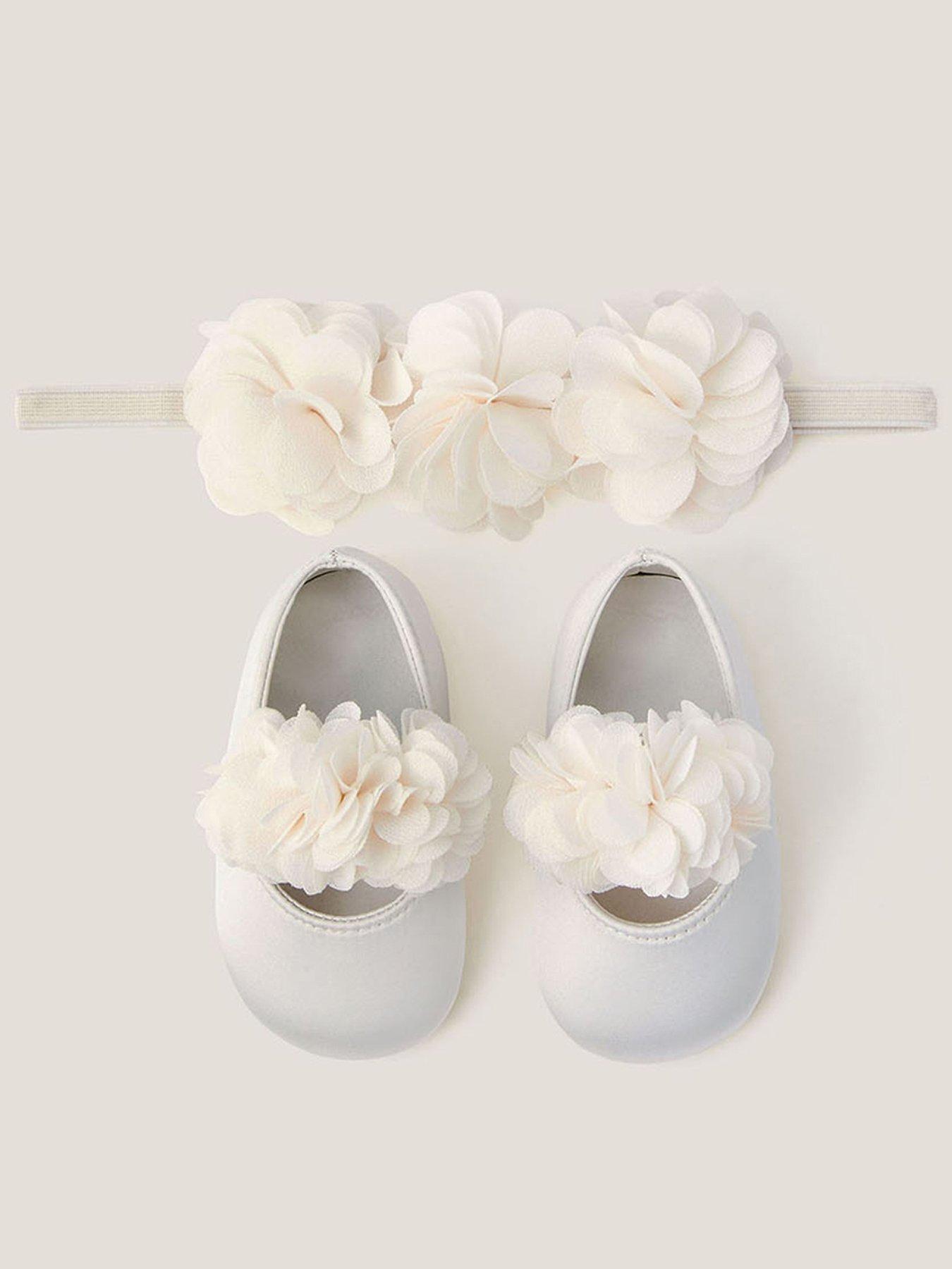 Monsoon Baby Girls Pom Flower Bootie And Bando Set - Cream