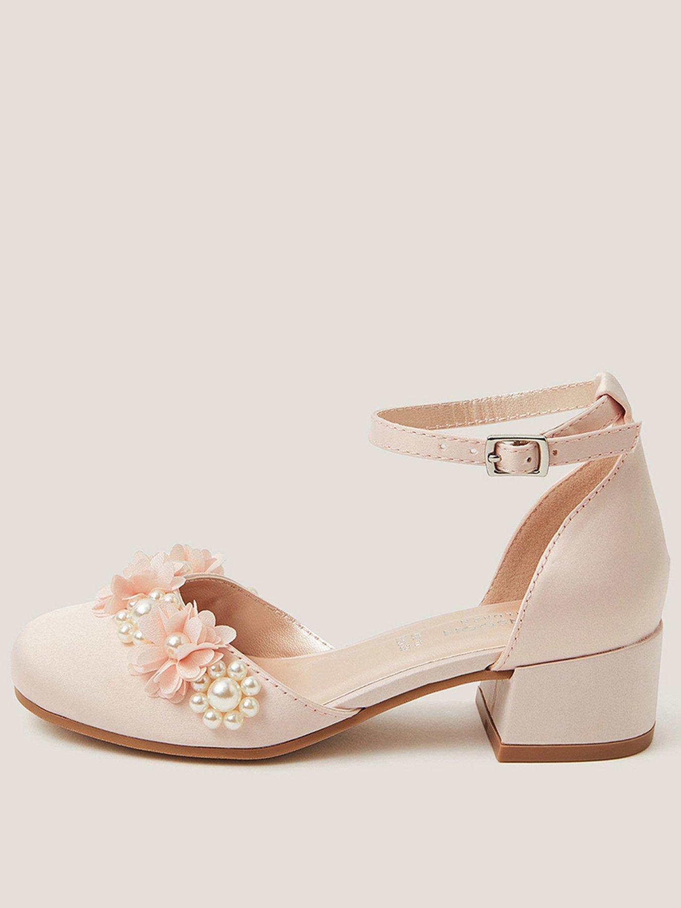 Monsoon Girls Pearly Pom Flower Heeled Shoes - Pink