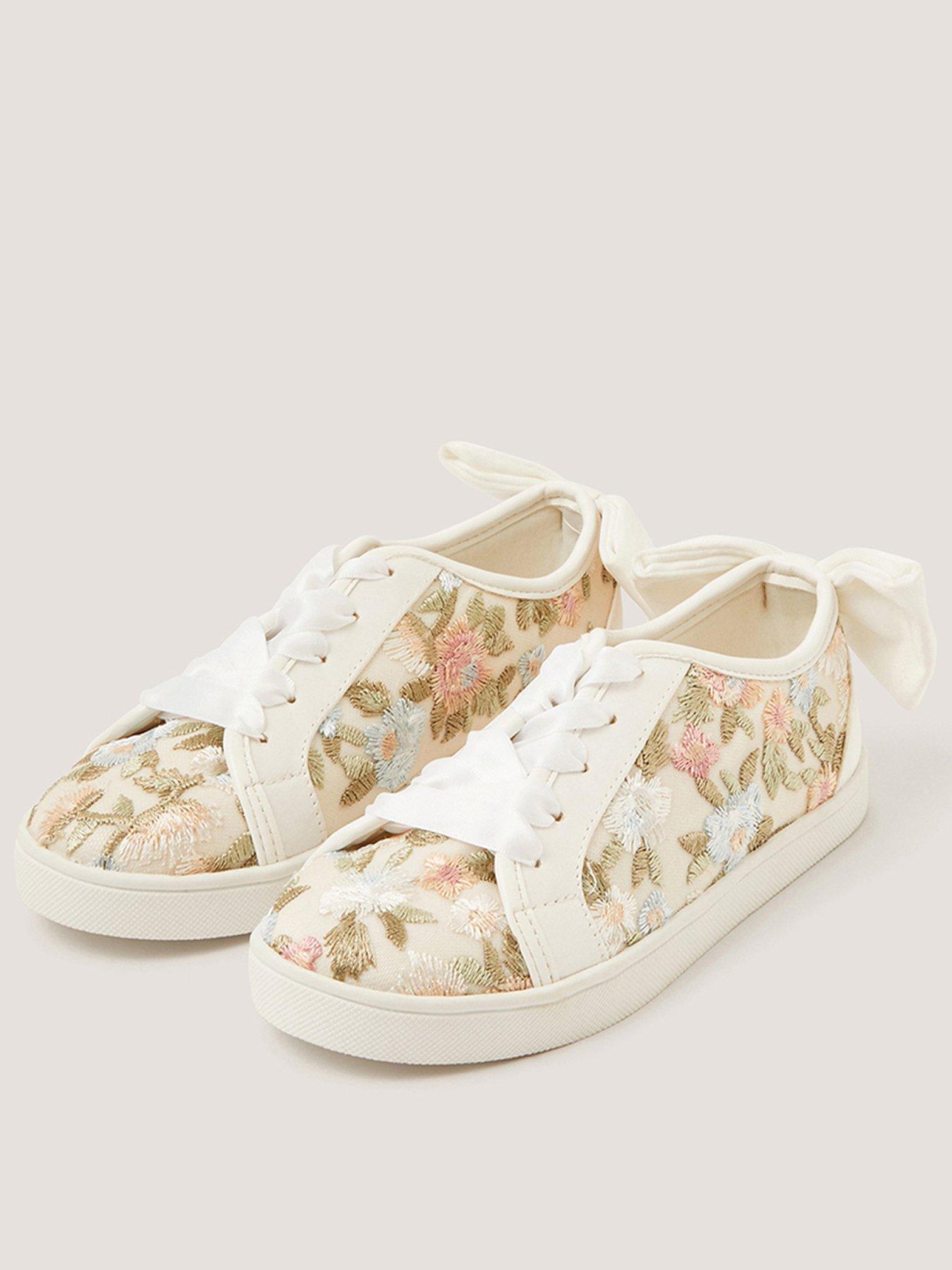 Monsoon Girls Pastel Flower Embroidered Trainers - Gold
